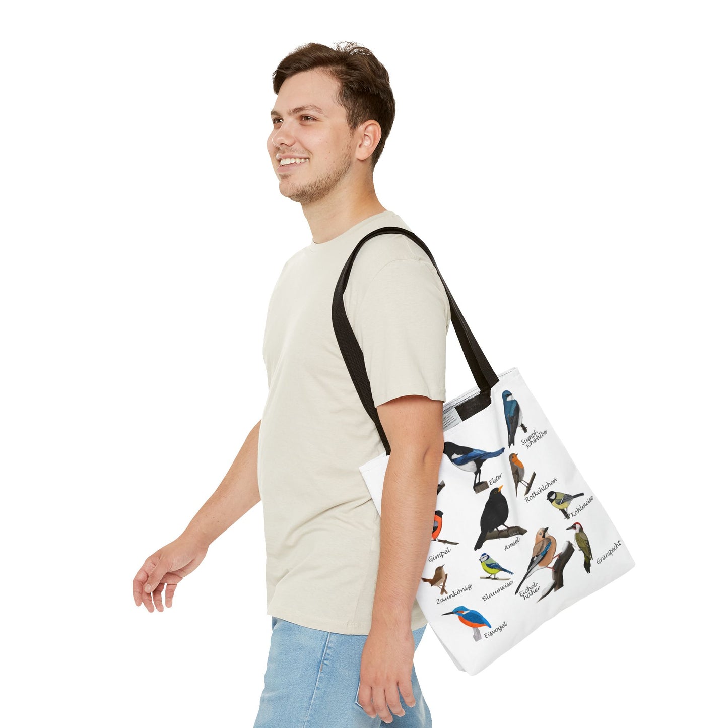Gartenvögel Tragetasche 40x40cm Amsel Rotkehlchen Blaumeise Vogel Tasche