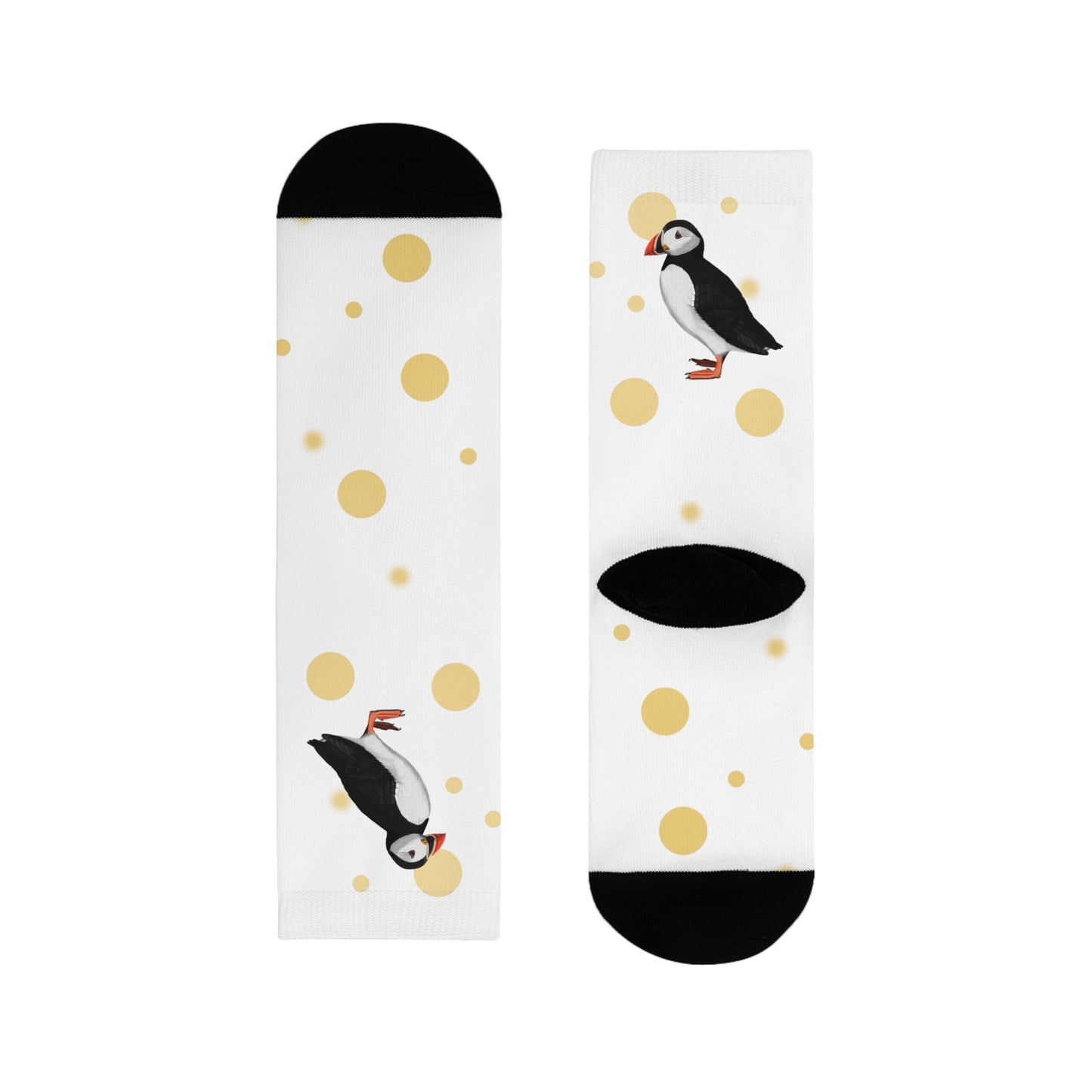 Papageitaucher Vogel Socken mit Goldenen Punkten für Vogelfreunde & Vogelbeobachter Weiß