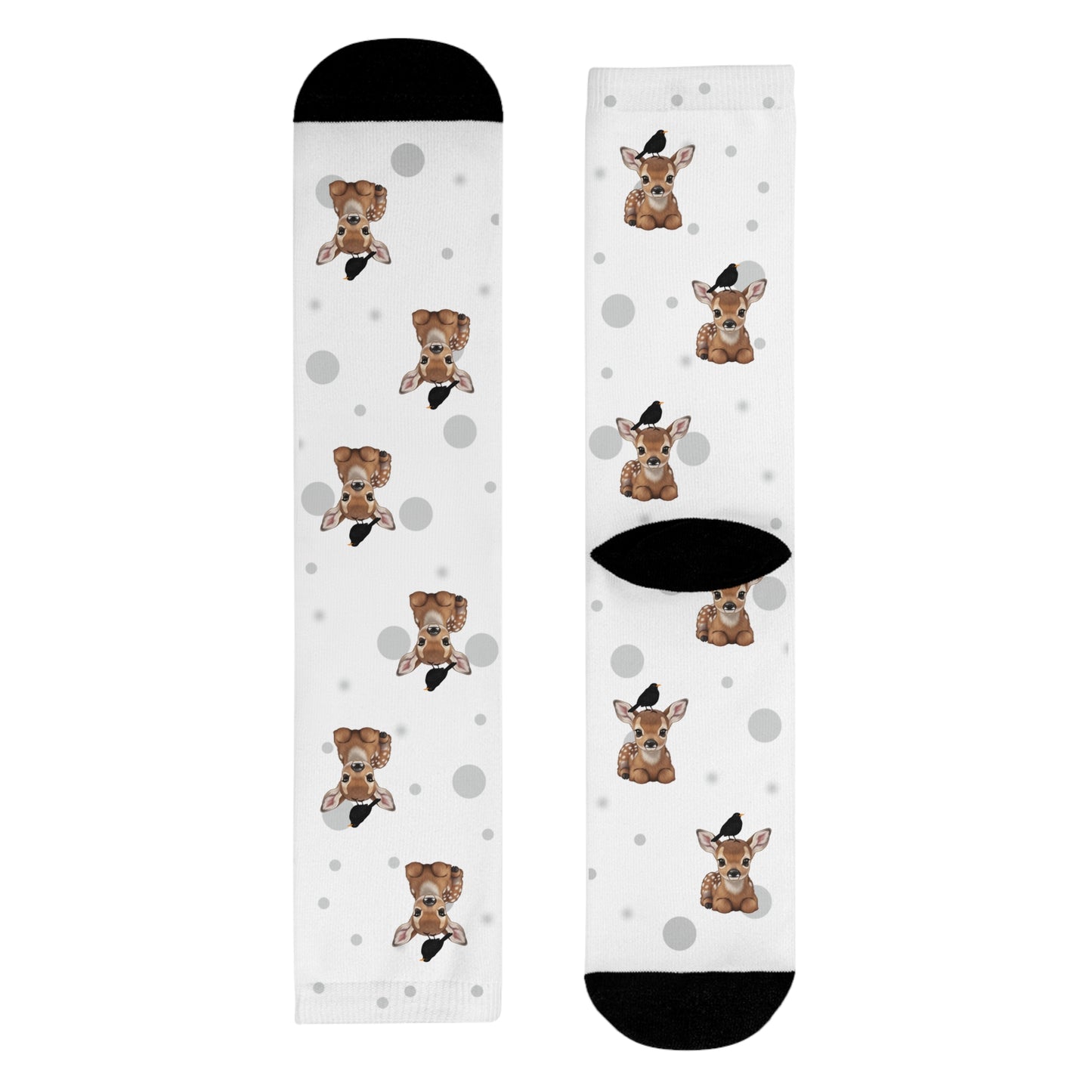 Amsel Socken mit Rehkitz Vogelsocken mit Tiermotiven Graue Punkte