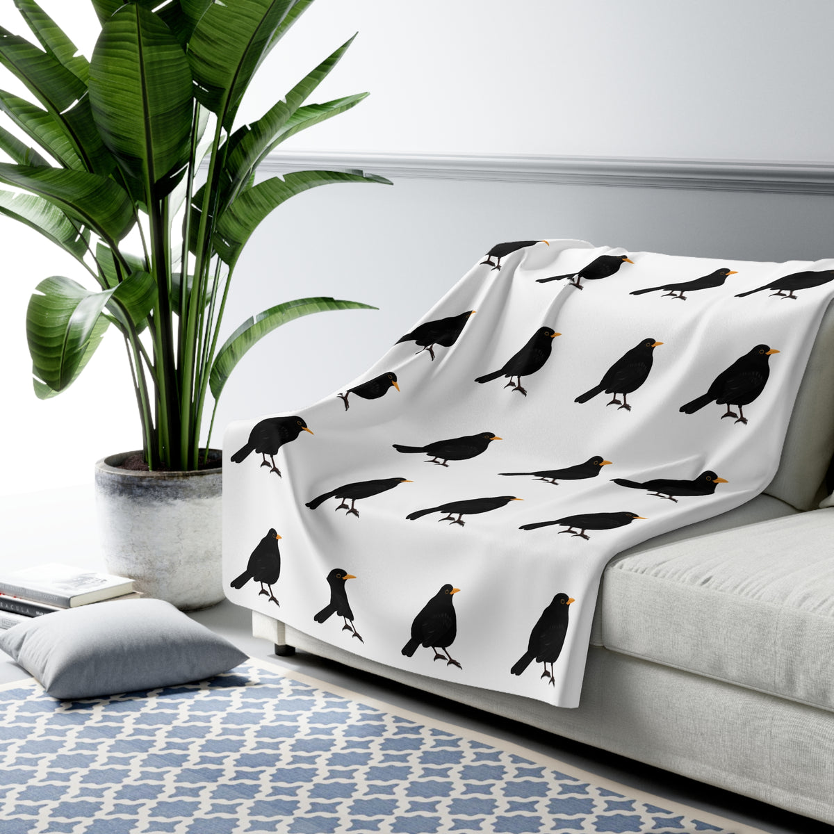 Amsel Decke – Vogel Fleece Sherpa (150x200 cm) – Extra Dick, Kuschelweich & Gemütlich
