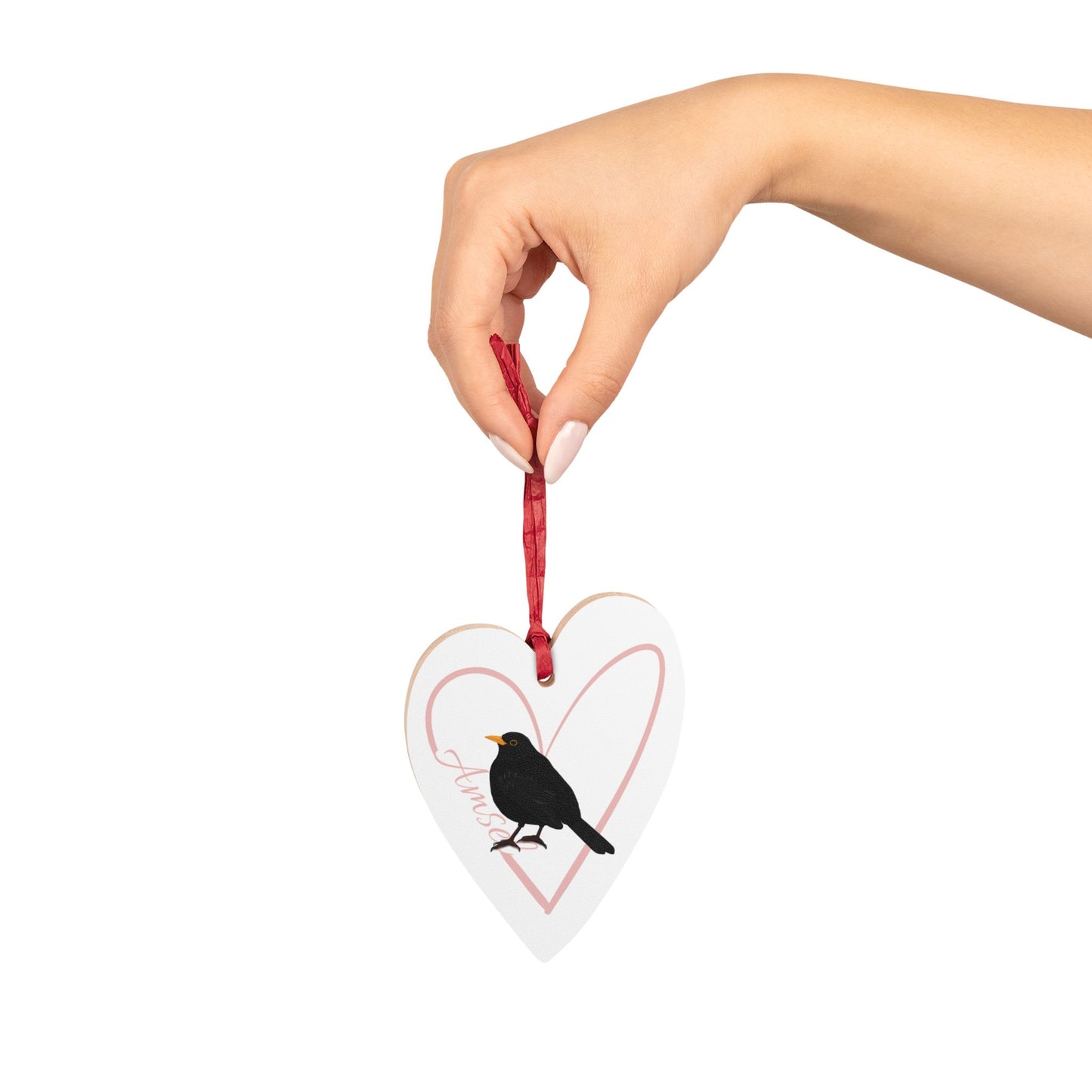 Amsel Ornament Herz aus Holz mit Vogelmotiv für Vogelfreunde