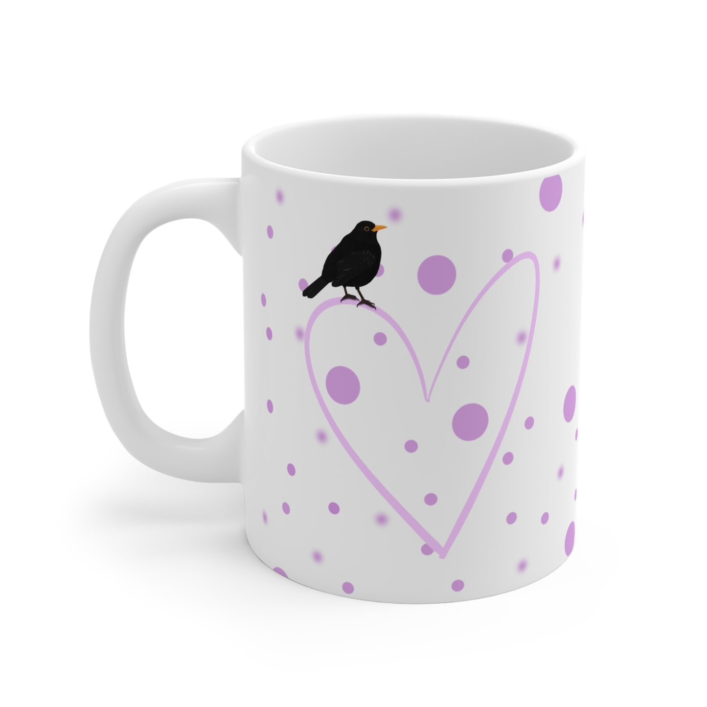 Amsel mit Herz Valentinstag Vogel Tasse Punkte Rosa