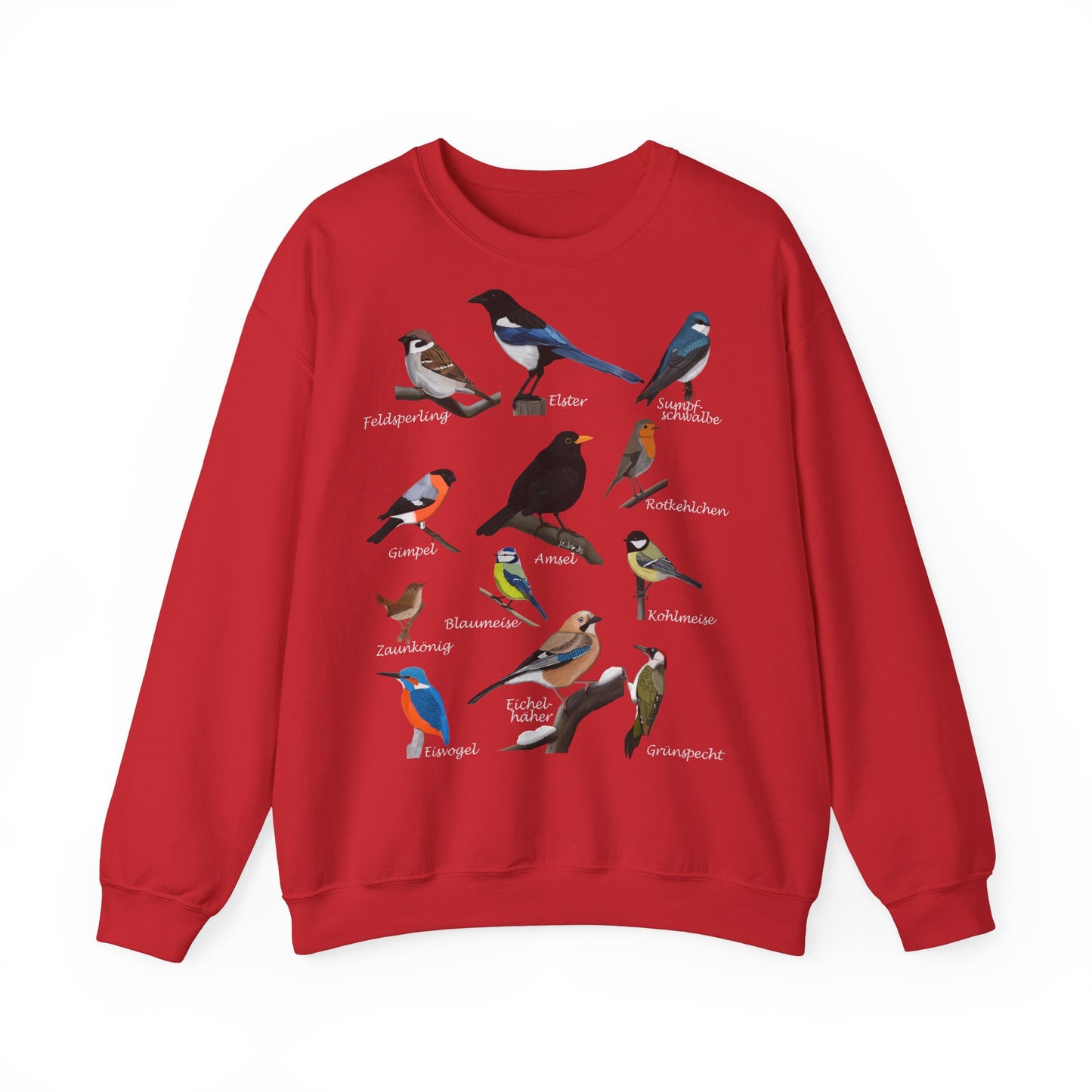 Rotkehlchen, Eisvogel und Amsel Sweatshirt Vogelmotiv in Dark Heather