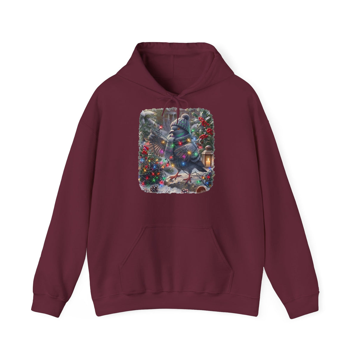 Premium Hoodie Taube und die Lichterkette im winterlichen Garten für Vogelbeobachter