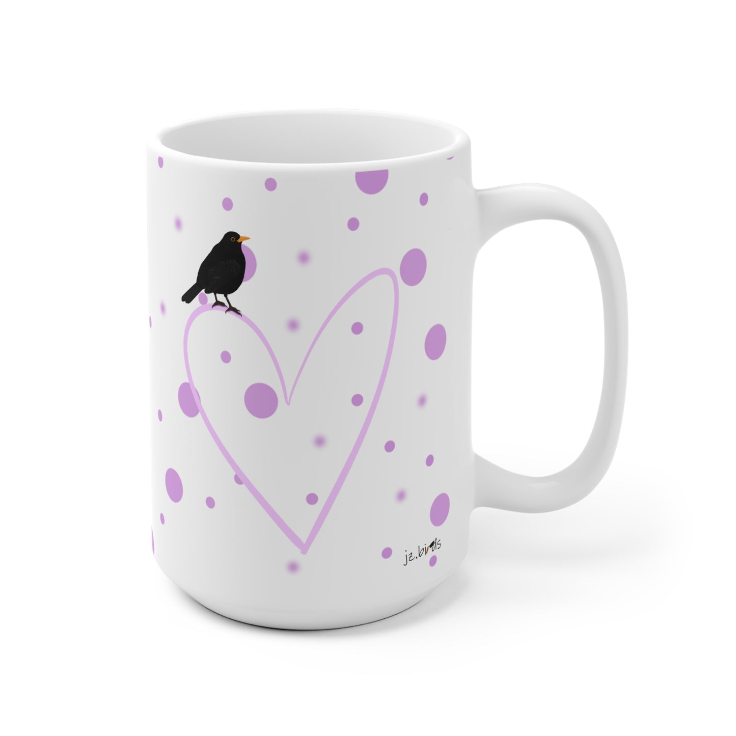 Amsel mit Herz Valentinstag Vogel Tasse Punkte Rosa