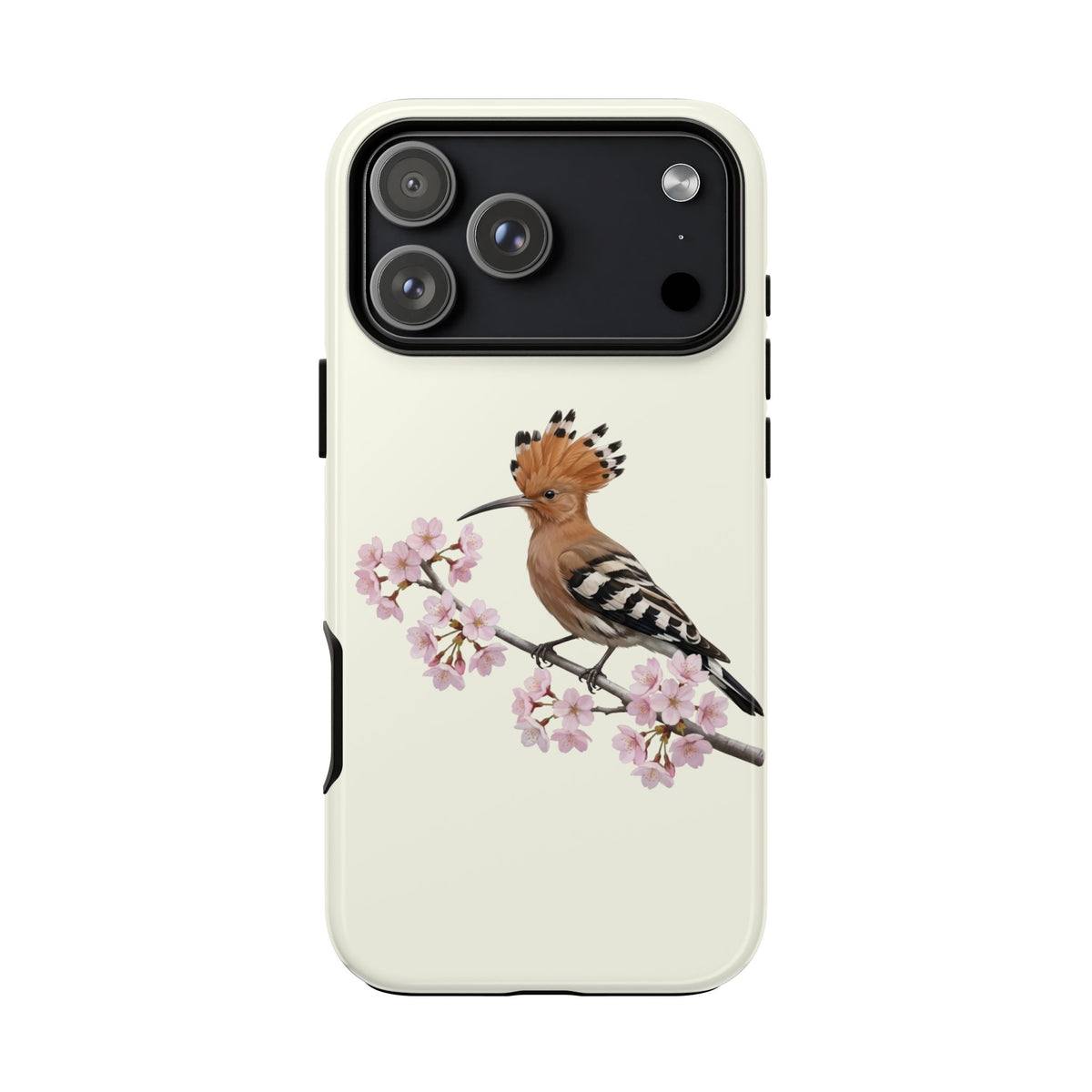 Wiedehopf Handyhülle in Cremeweiß | Florales Kirschblüten Vogel-Motiv für iPhone & Google Pixel