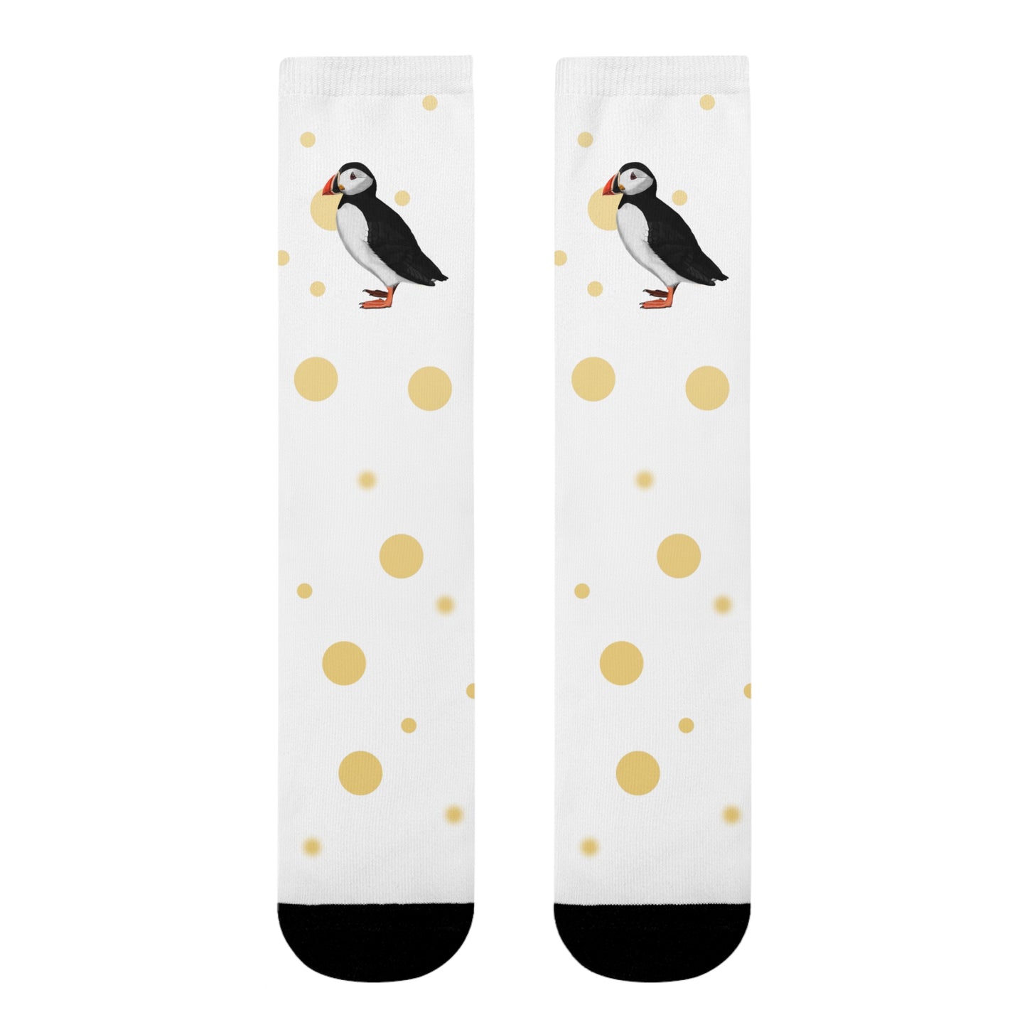 Papageitaucher Vogel Socken mit Goldenen Punkten für Vogelfreunde & Vogelbeobachter Weiß