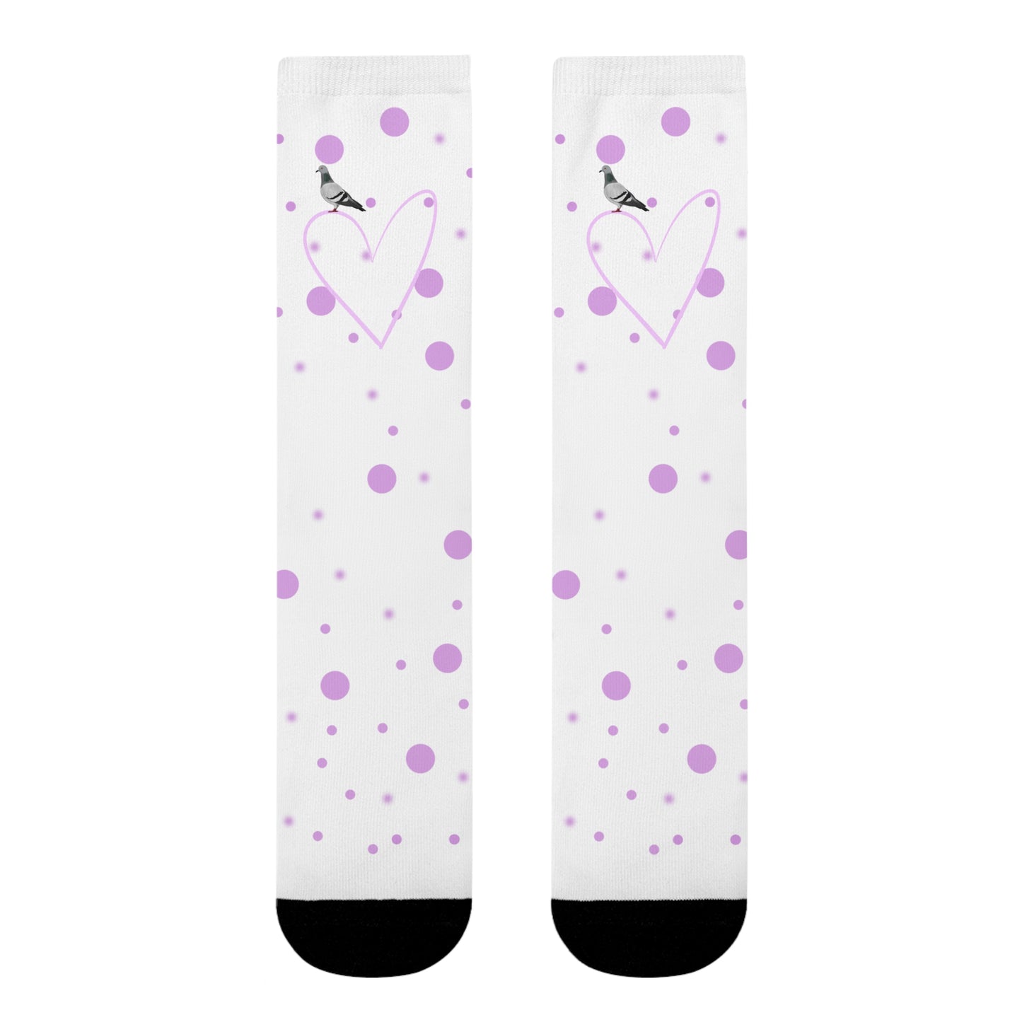 Taube Vogel Socken mit Rosa Herz und Punkten Valentinstag