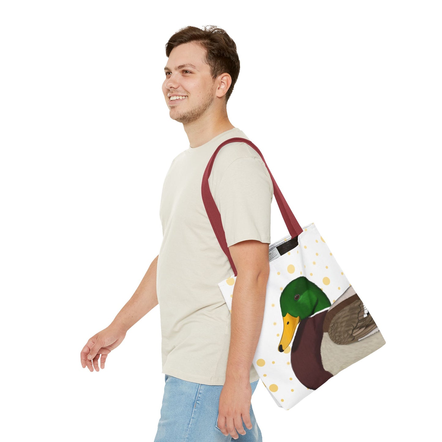 Ente mit Goldenen Tragetasche Accessories Hintergrund
