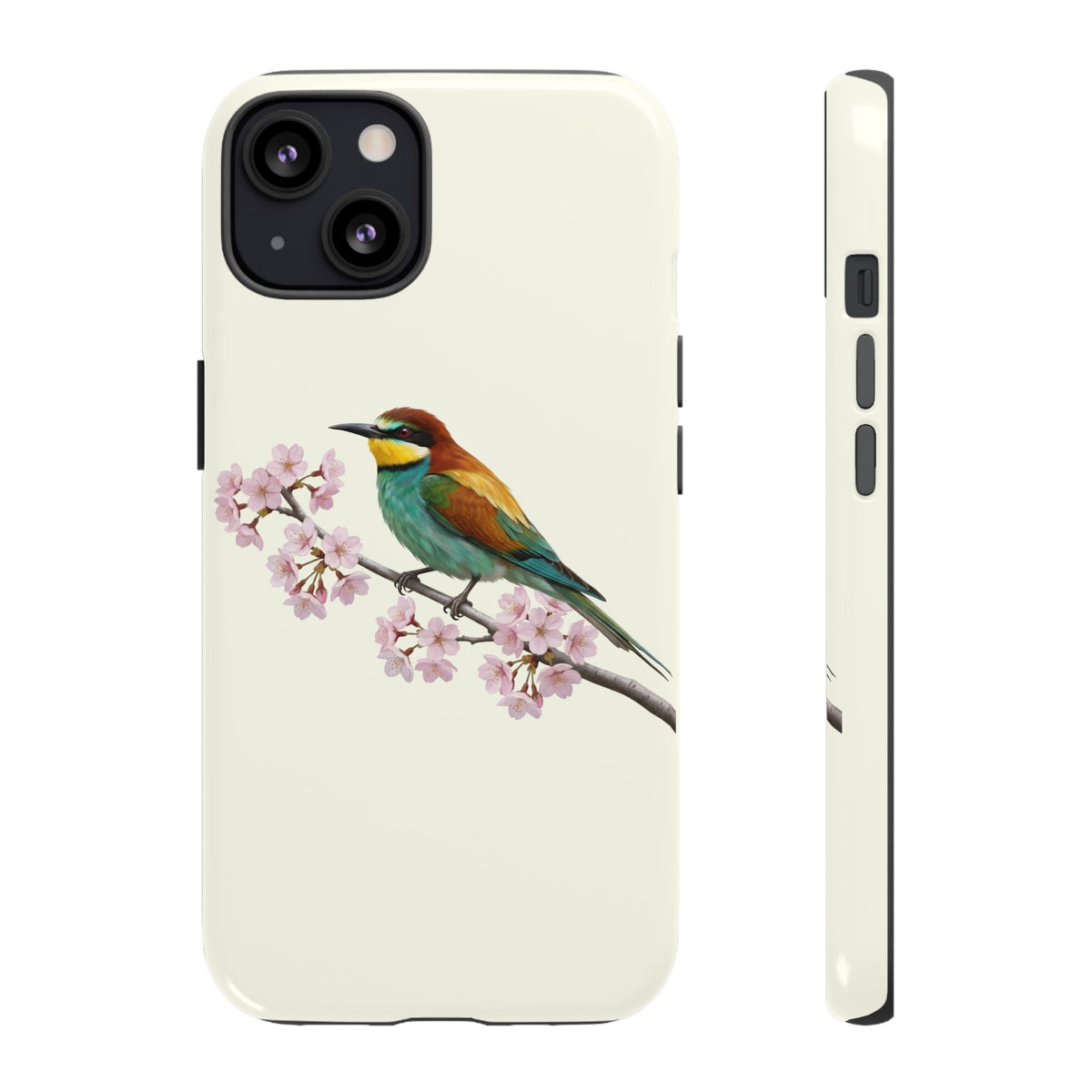 Bienenfresser Handyhülle in Cremeweiß | Florales Kirschblüten Vogel-Motiv für iPhone & Google Pixel – animal lover,