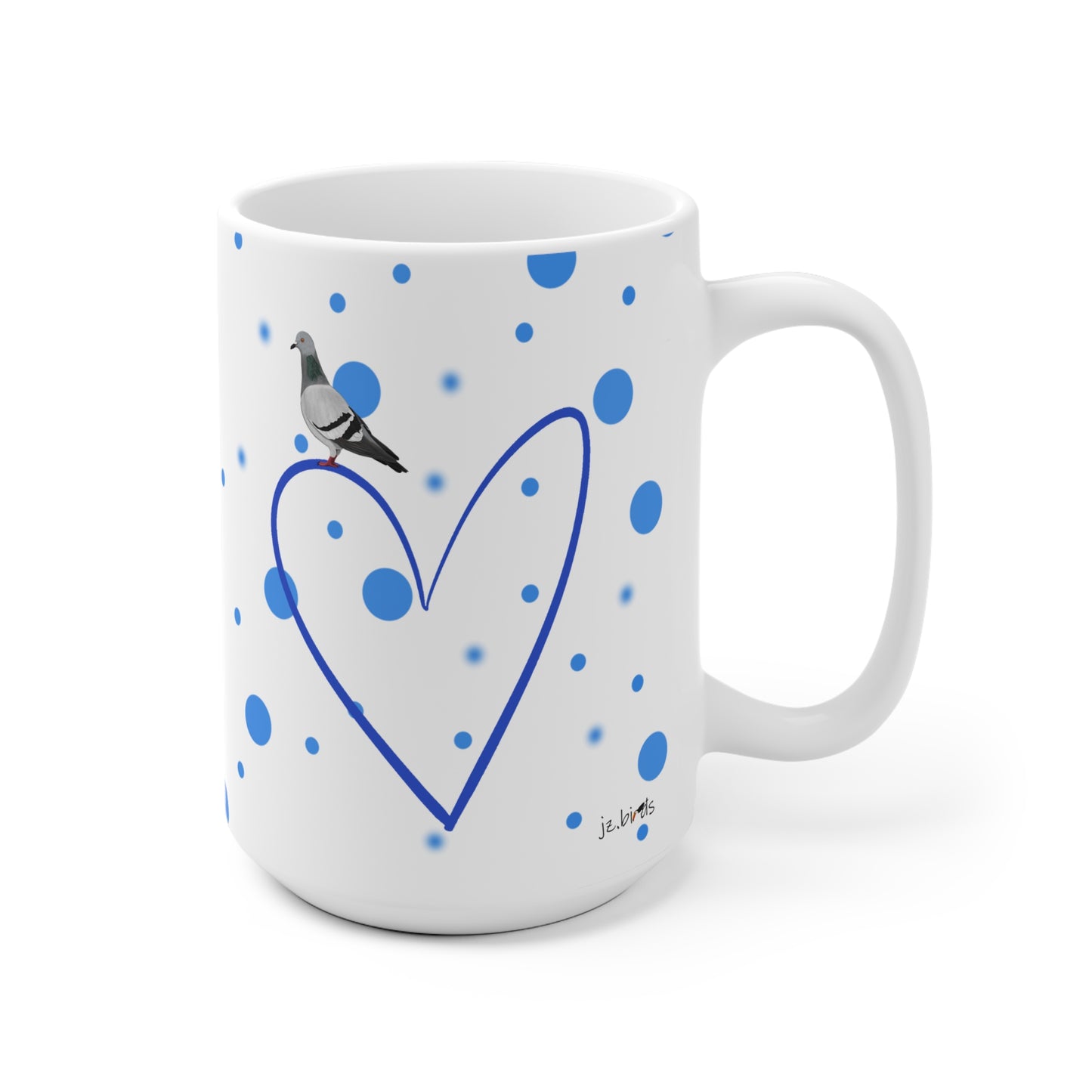 Taube mit Herz Valentinstag Vogel Tasse Punkte Blau