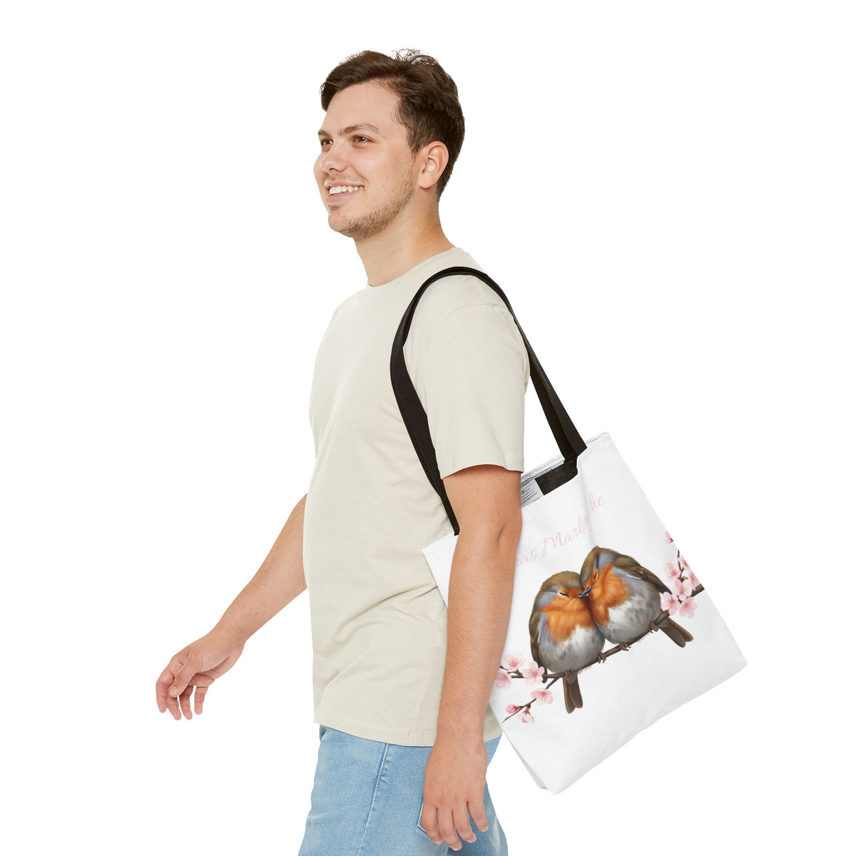 Personalisierte Premium Tragetasche – Rotkehlchen mit Wunschnamen