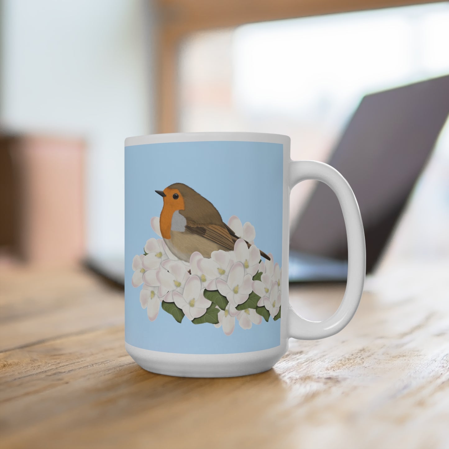 Rotkehlchen mit Apfelblüten im Frühling Vogel Tasse für Vogelfreunde