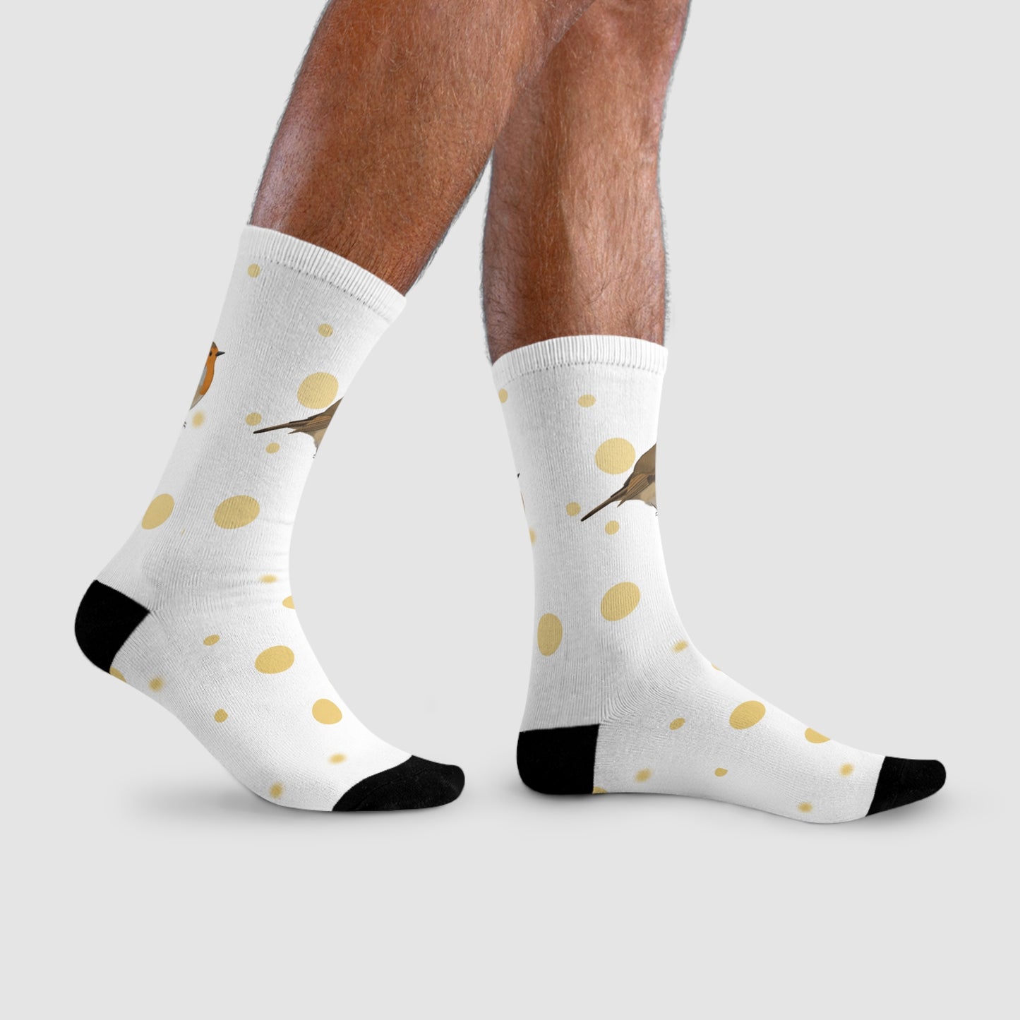 Rotkehlchen Vogel Socken mit Goldenen Punkten für Vogelfreunde & Vogelbeobachter Weiß
