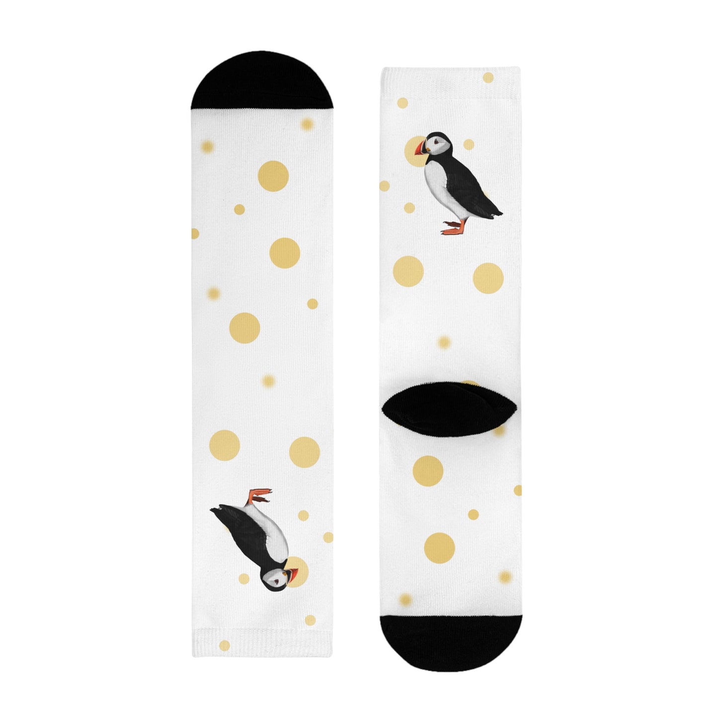 Papageitaucher Vogel Socken mit Goldenen Punkten für Vogelfreunde & Vogelbeobachter Weiß