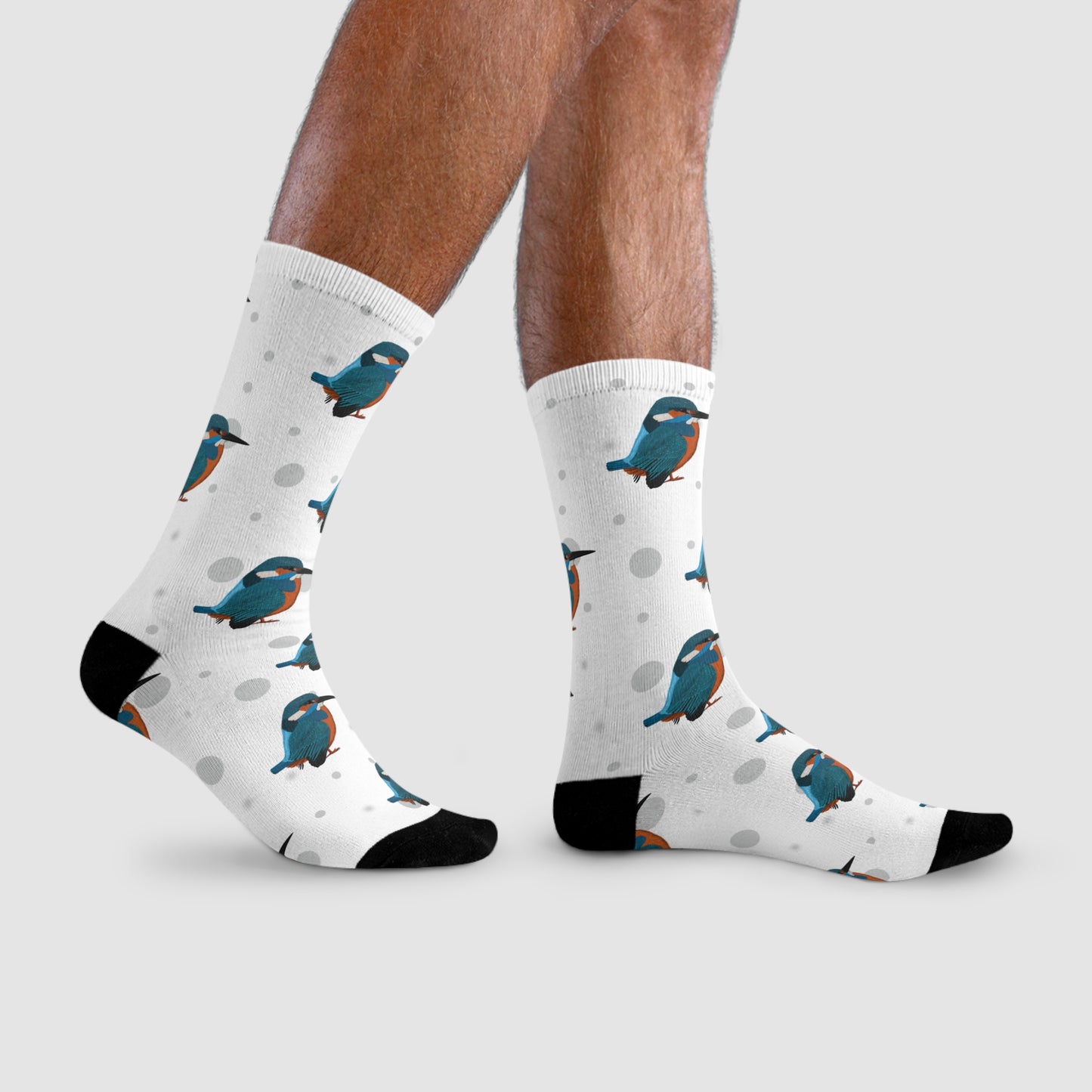 Eisvogel Socken Vogelsocken Weiß mit Grauen Punkten