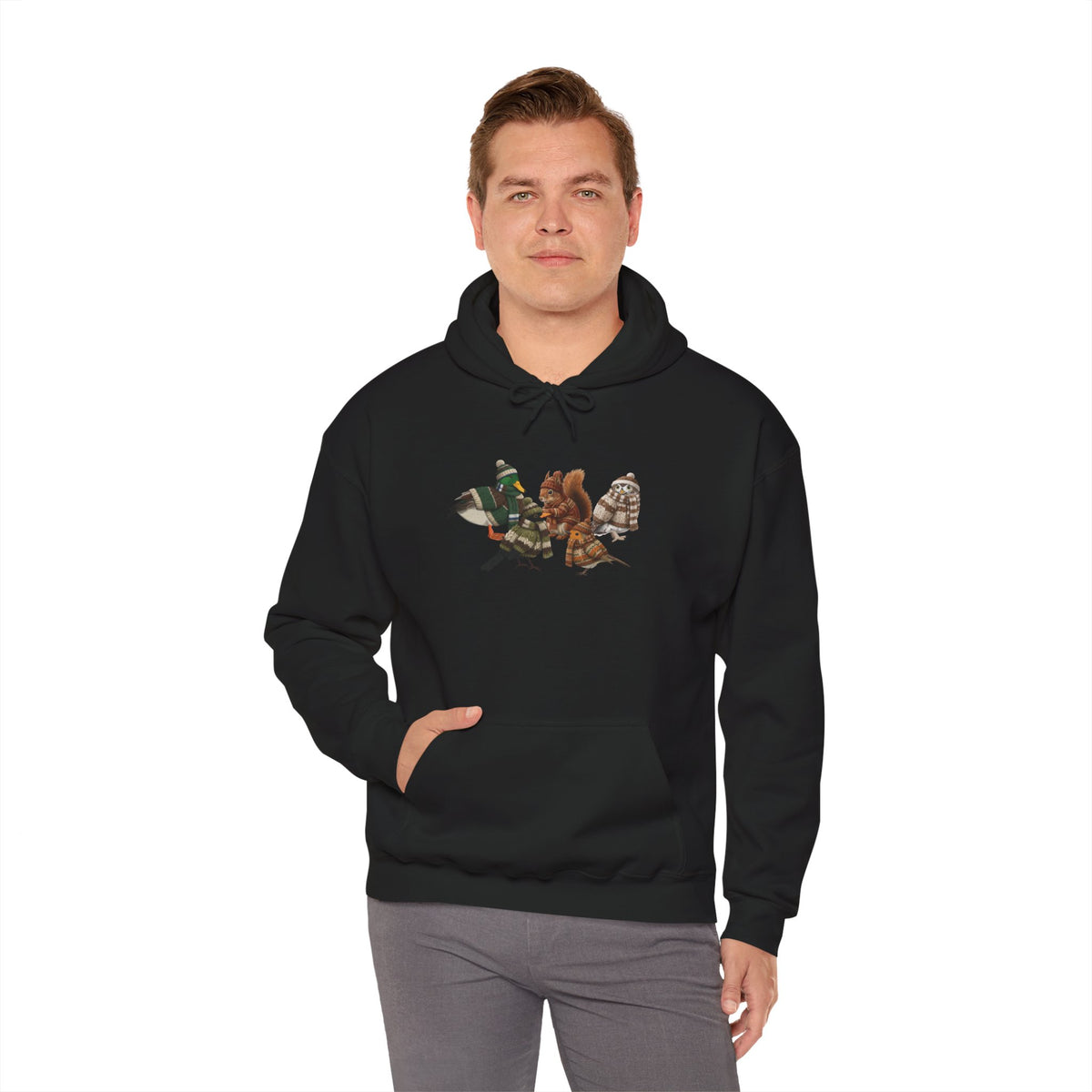 Lustiger Vogelmotiv Winter Hoodie: Die Tier-Gang im Strick-Outfit