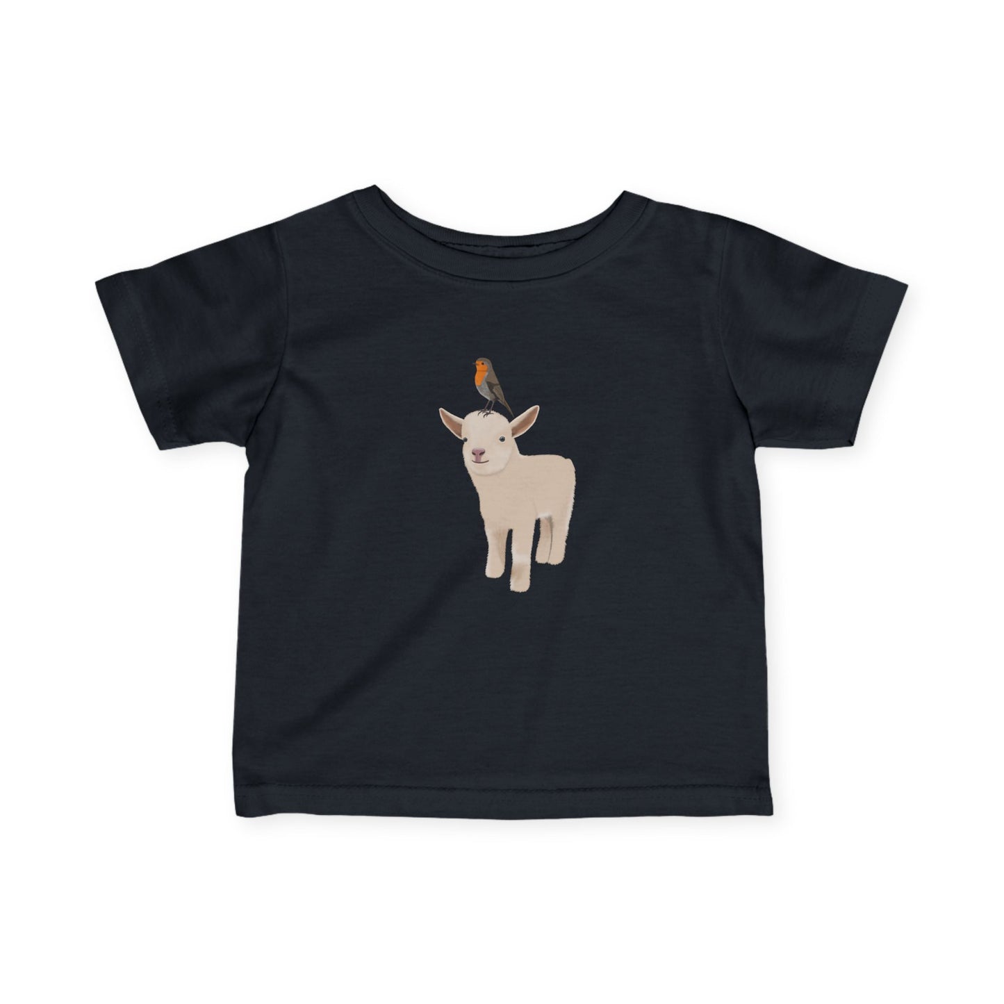 Süßes Lamm mit Rotkehlchen Vogel Tiermotiv T-Shirt für Babys und Kleinkinder