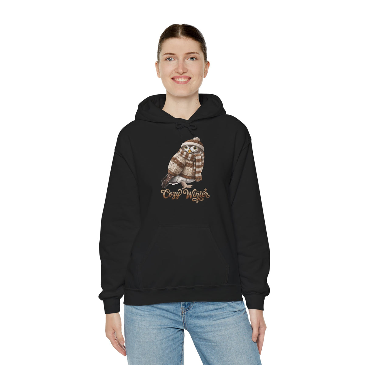 Eule mit Strickmütze Cozy Winter Hoodie - Vogel Kapuzenpullover für Vogelbeobachter & Naturliebhaber mit Vogelmotiv