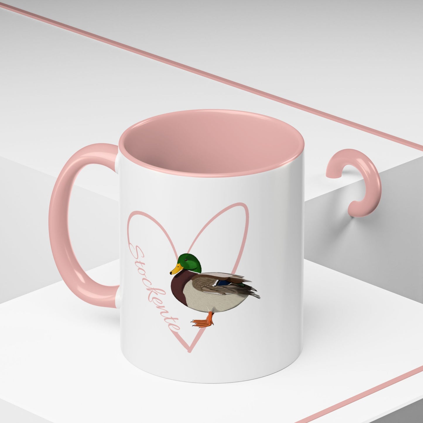 Stockente mit Herz Singvogel Vogel Tasse Weiß Rosa