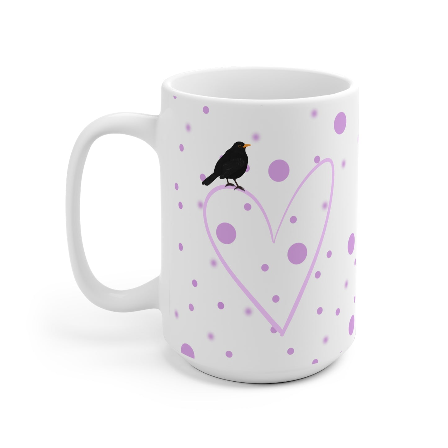 Amsel mit Herz Valentinstag Vogel Tasse Punkte Rosa