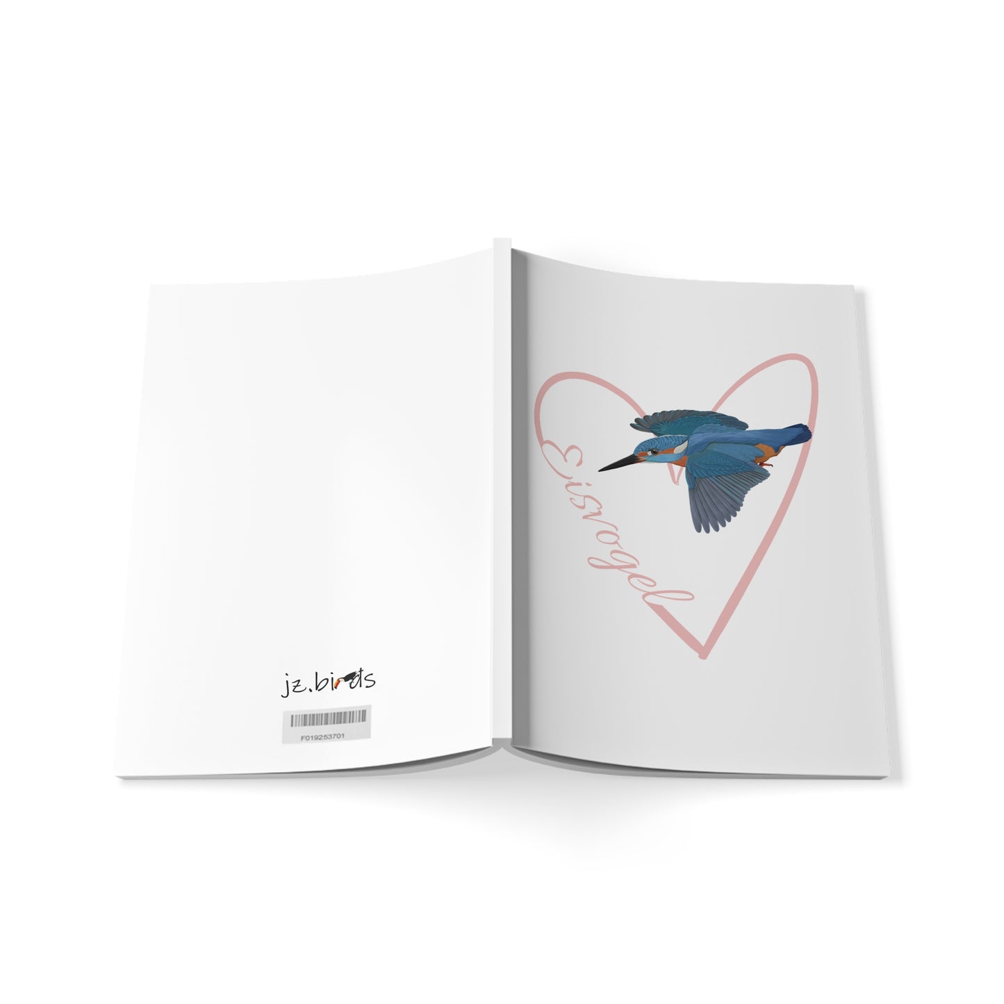 Eisvogel Notizbuch Vogel mit Herz A5 Softcover 150 Seiten Liniert Weiß