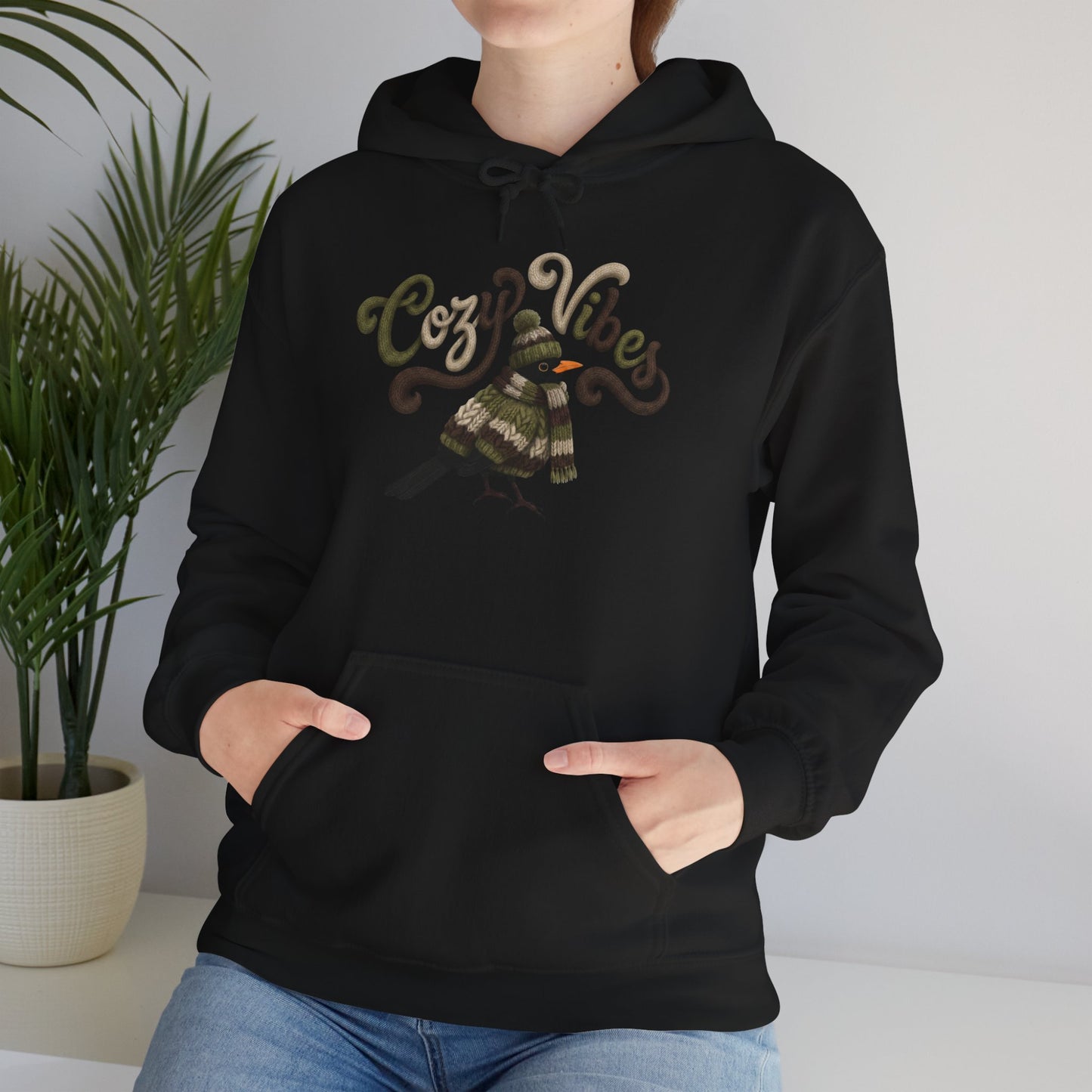 Amsel mit Strickpullover Cozy Vibes Hoodie - Vogel Kapuzenpullover für Vogelbeobachter & Naturliebhaber mit Vogelmotiv