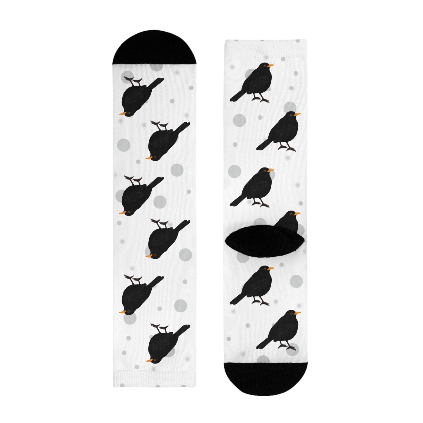 Amsel Socken Vogelsocken Weiß mit Grauen Punkten