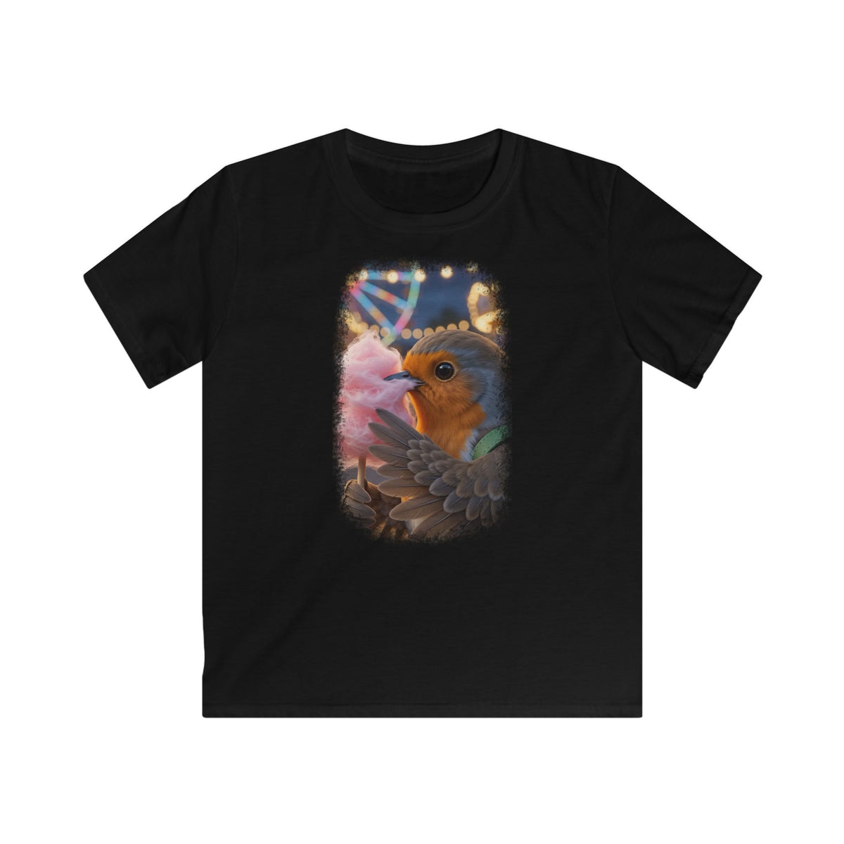 Premium Kinder T-Shirt Rosi Rotkehlchen isst Zuckerwatte auf der Kirmes