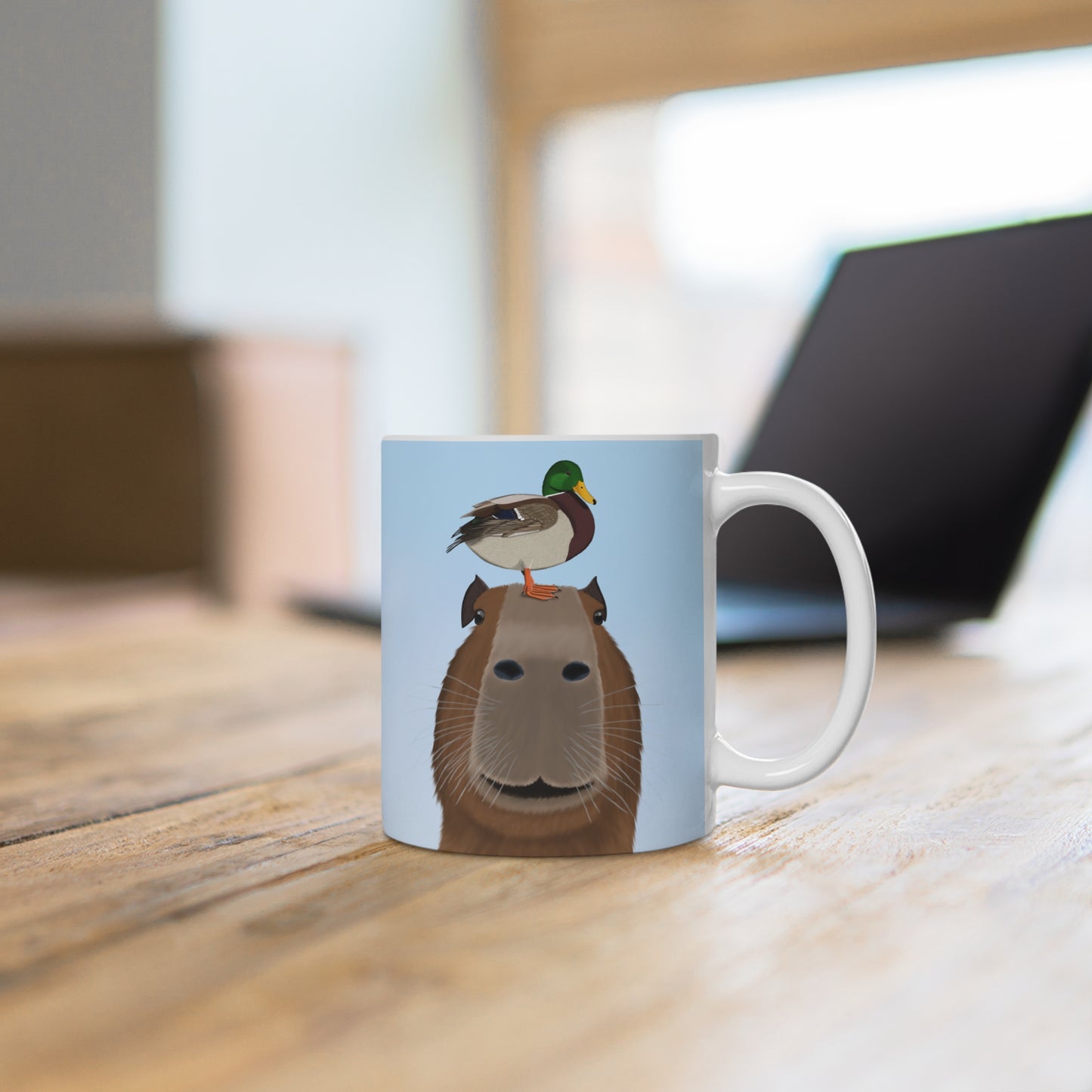 Capybara mit Ente Lustige Vogel Tasse