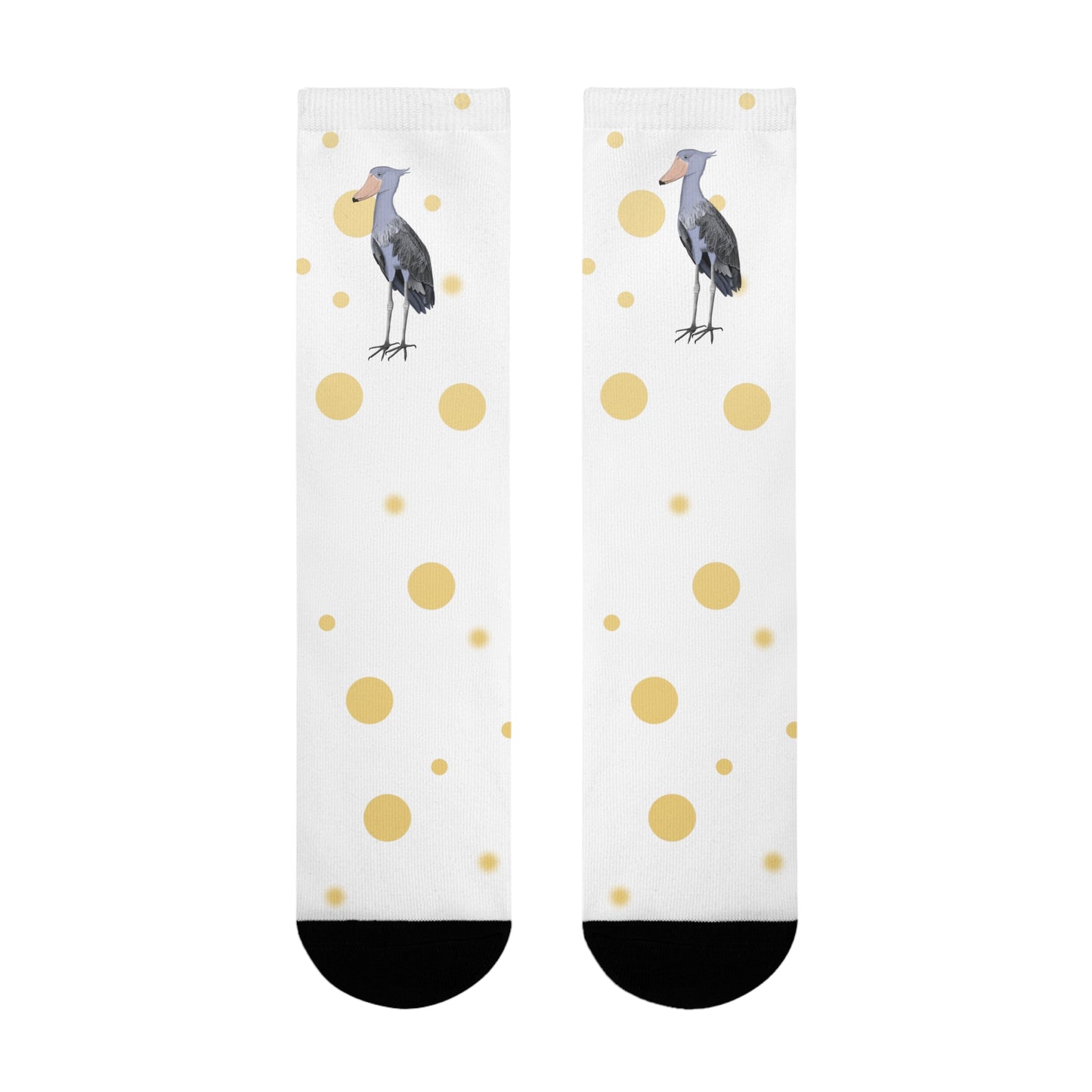 Schuhschnabel Vogel Socken mit Goldenen Punkten für Vogelfreunde & Vogelbeobachter Weiß