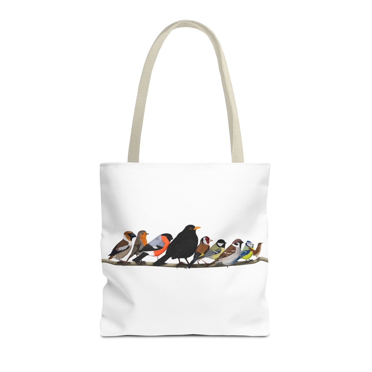 Gartenvögel auf einem Ast Tragetasche 40x40cm Amsel Rotkehlchen Zaunkönig Vogel Tasche