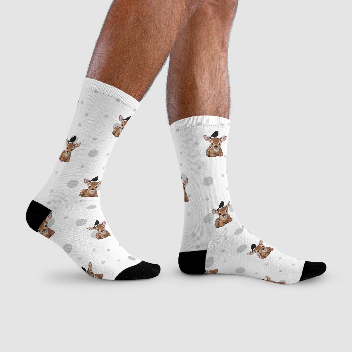 Amsel Socken mit Rehkitz Vogelsocken mit Tiermotiven Graue Punkte
