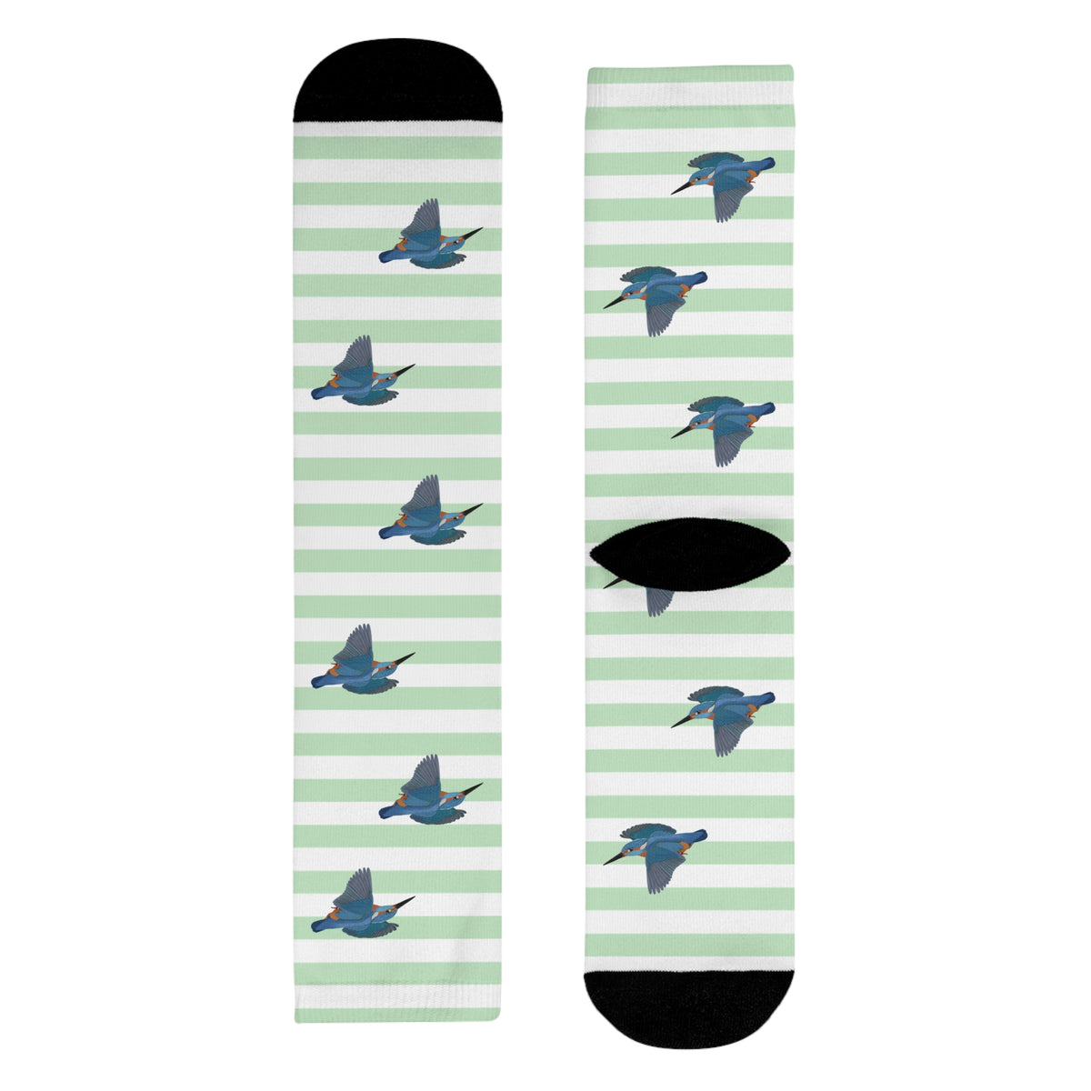 Eisvogel Socken – mit Streifen in Salbeigrün Weiß – Geschenk für Vogelliebhaber & Ornithologen