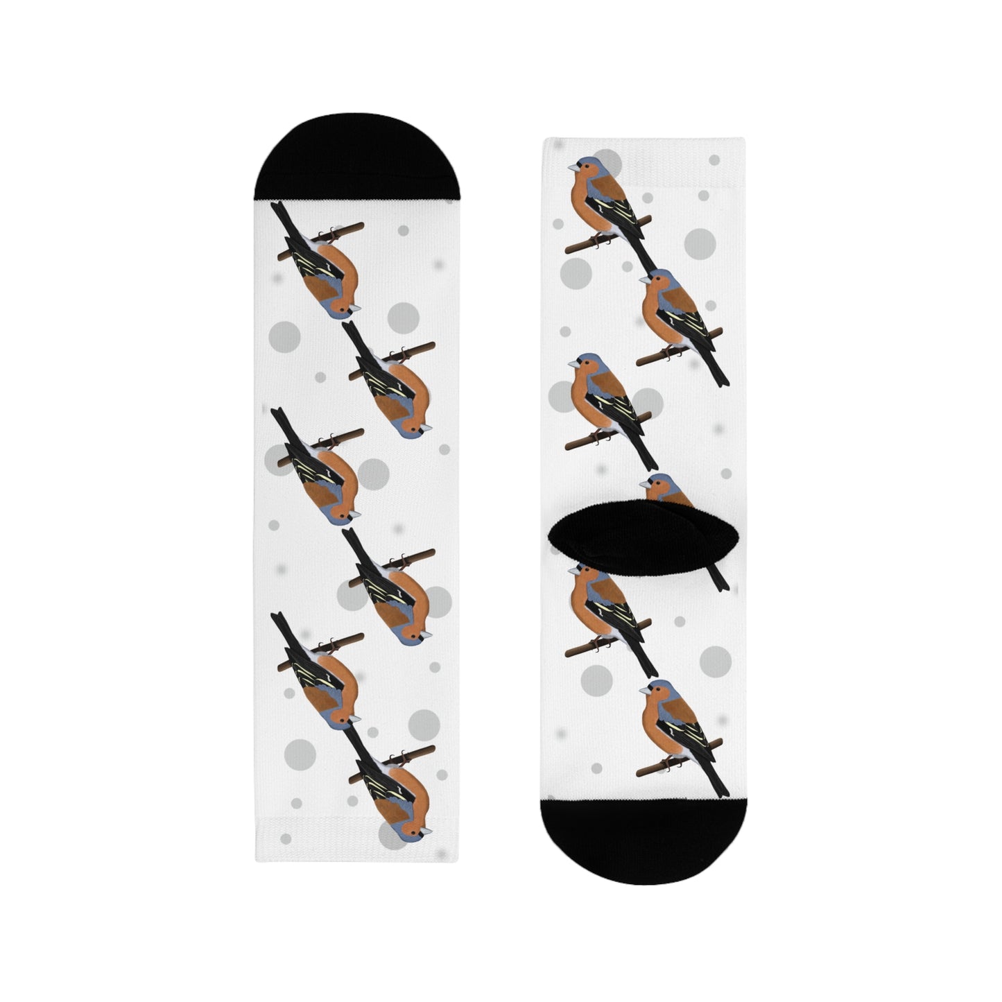 Buchfink Socken Vogelsocken Weiß mit Grauen Punkten