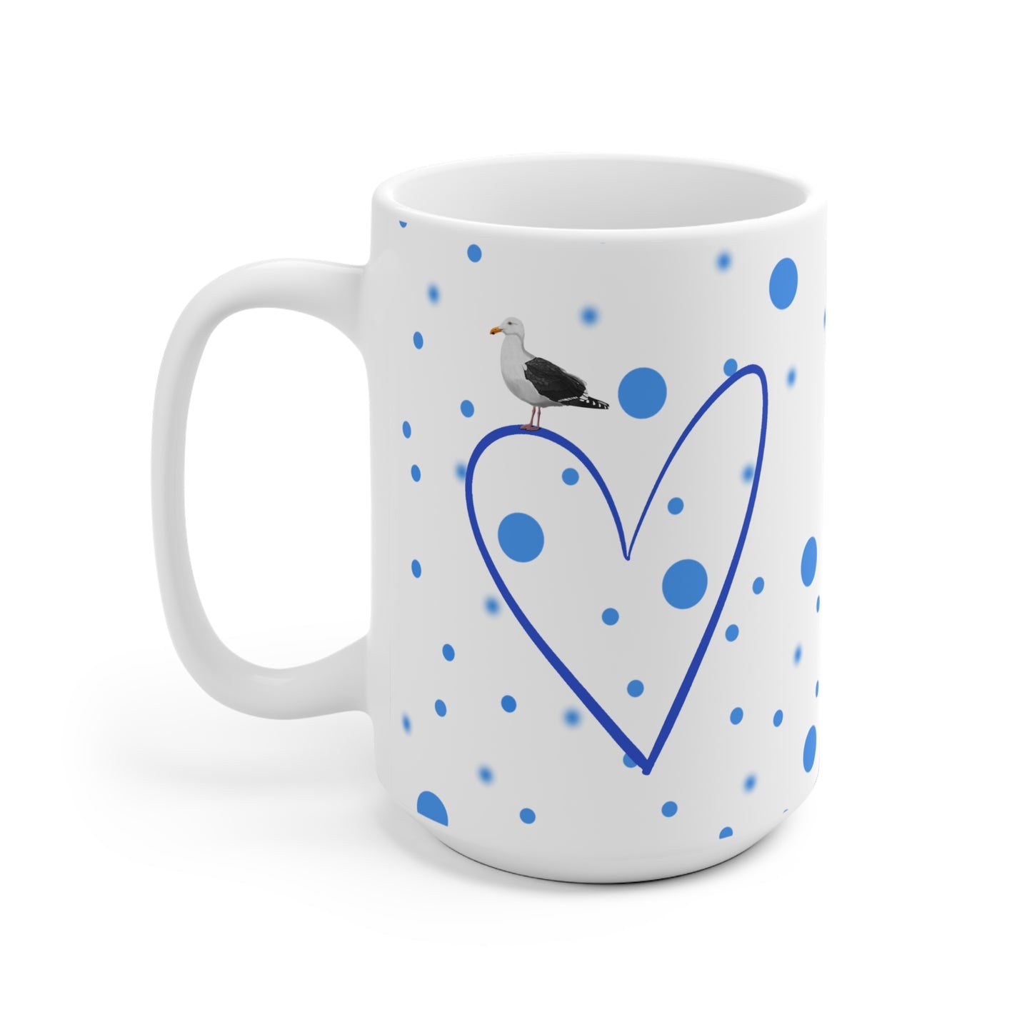 Möwe mit Herz Valentinstag Vogel Tasse Punkte Blau