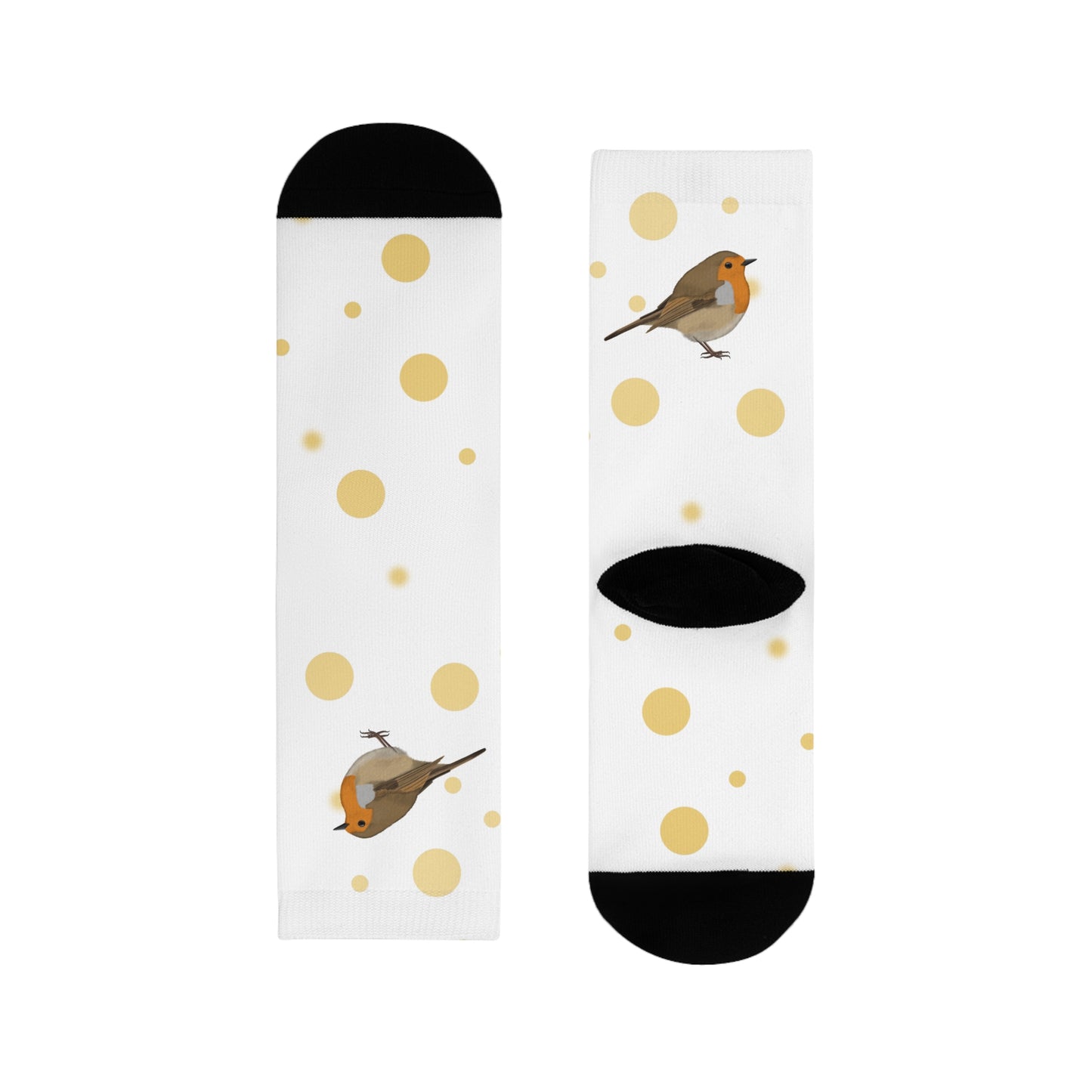 Rotkehlchen Vogel Socken mit Goldenen Punkten für Vogelfreunde & Vogelbeobachter Weiß