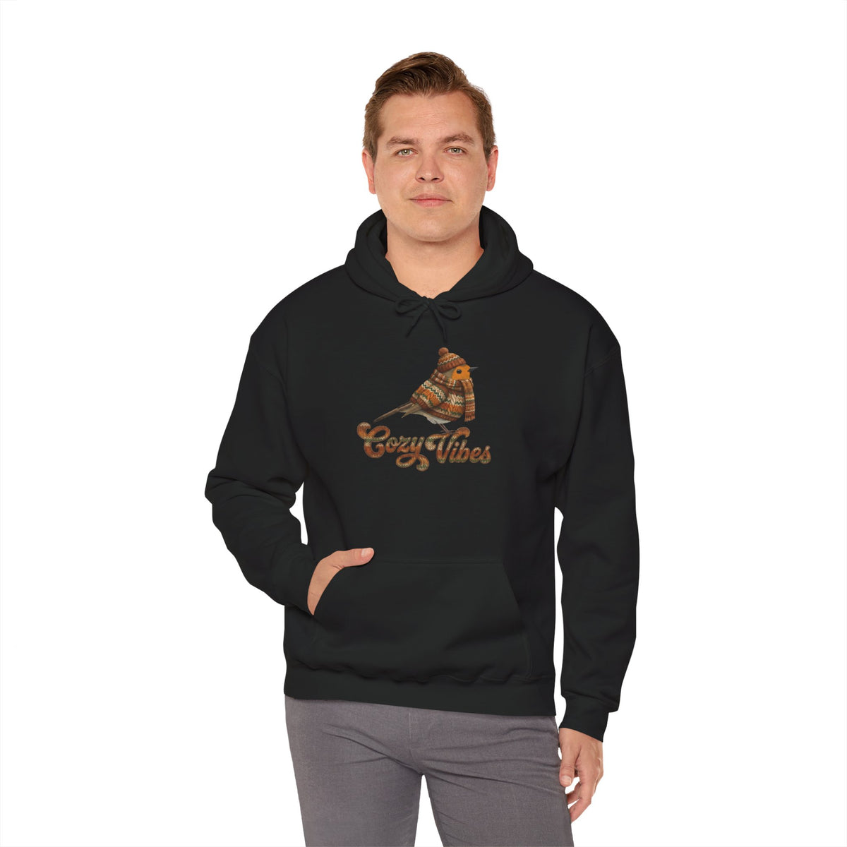 Rotkehlchen mit Strickpullover Cozy Vibes Hoodie - Vogel Kapuzenpullover für Vogelbeobachter & Naturliebhaber mit Vogelmotiv
