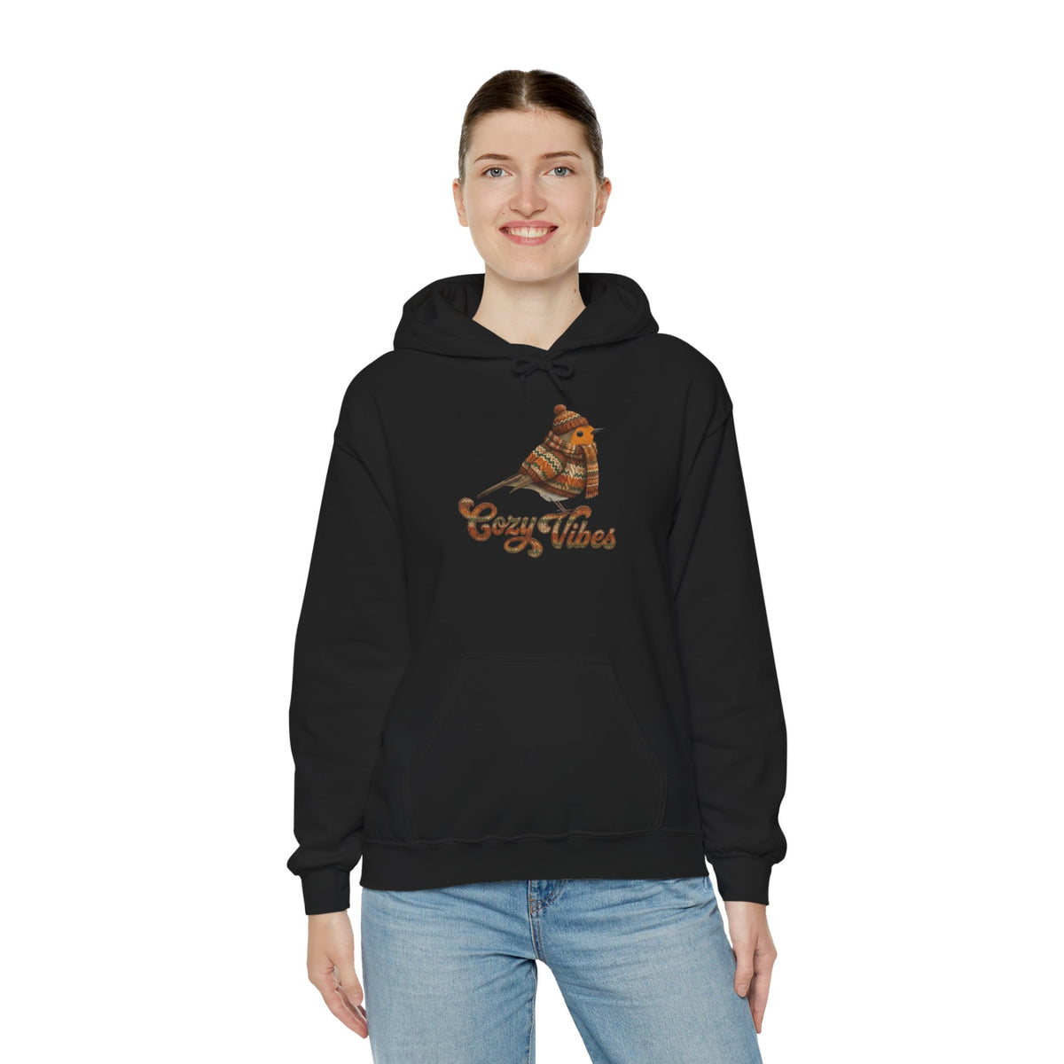 Rotkehlchen mit Strickpullover Cozy Vibes Hoodie - Vogel Kapuzenpullover für Vogelbeobachter & Naturliebhaber mit Vogelmotiv