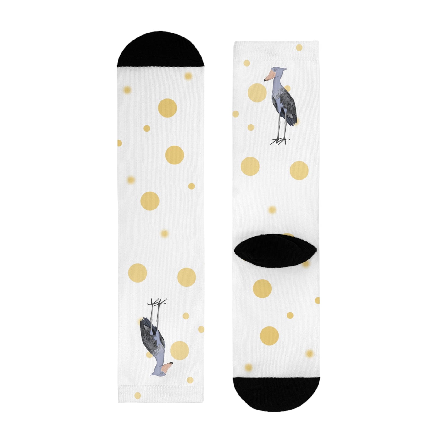 Schuhschnabel Vogel Socken mit Goldenen Punkten für Vogelfreunde & Vogelbeobachter Weiß