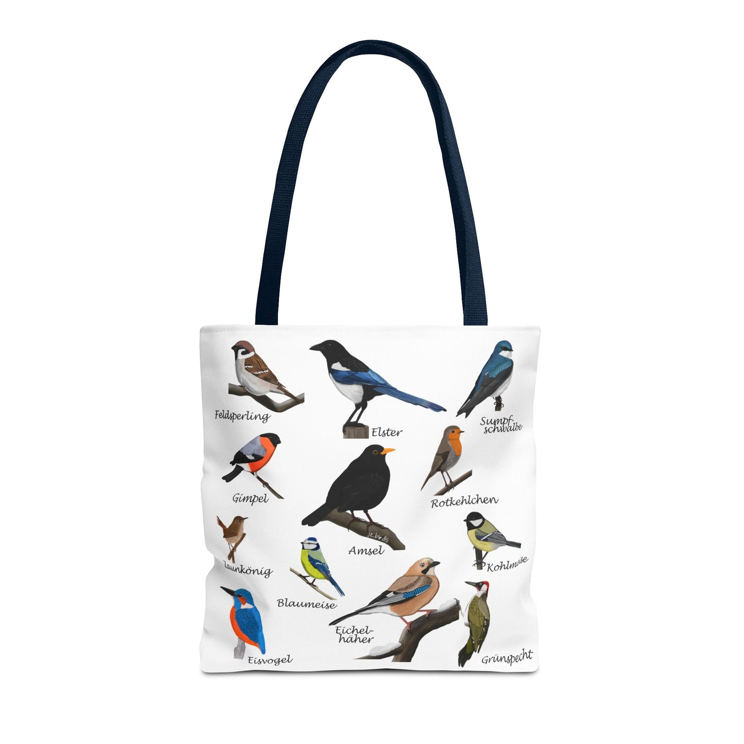 Gartenvögel Tragetasche 40x40cm Amsel Rotkehlchen Blaumeise Vogel Tasche