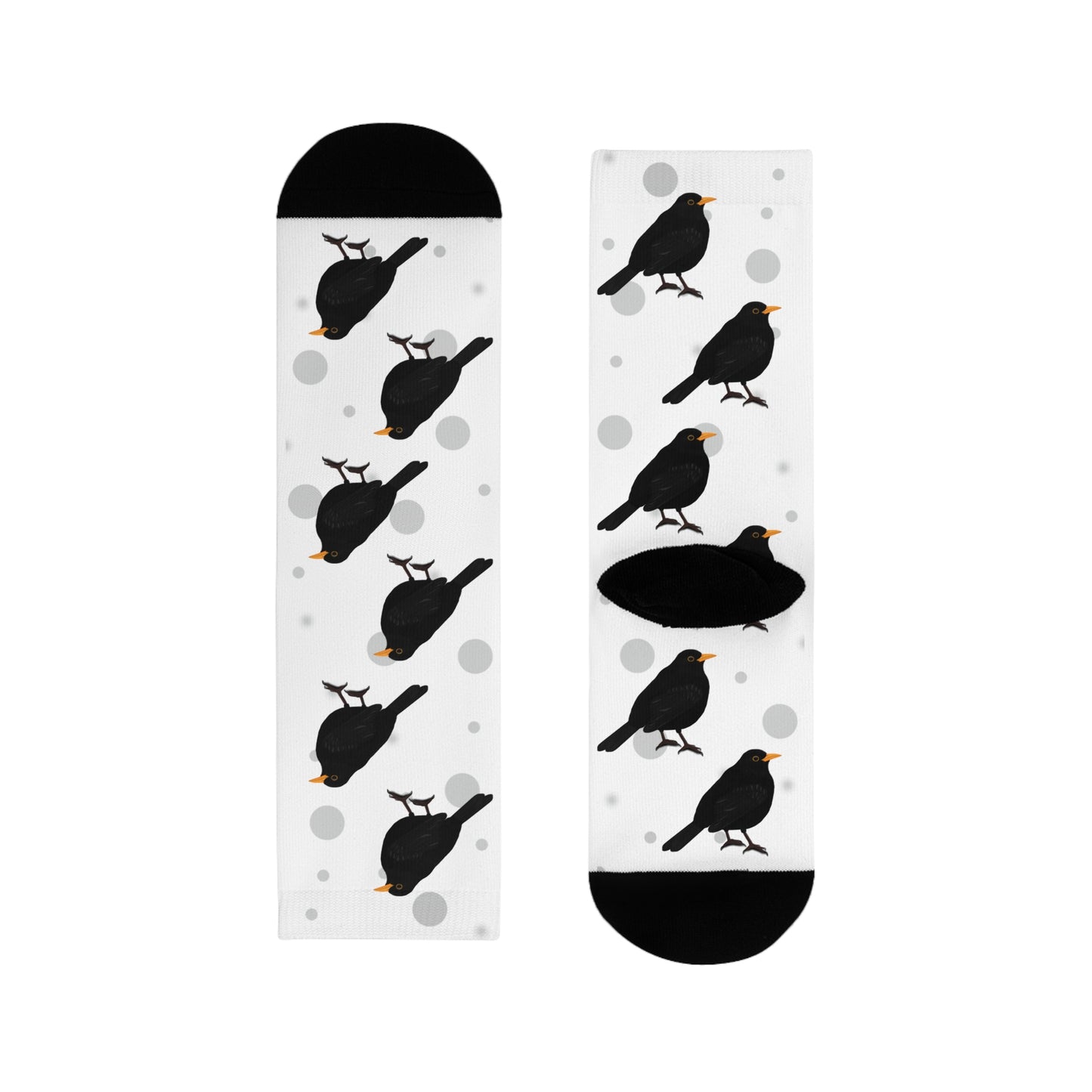 Amsel Socken Vogelsocken Weiß mit Grauen Punkten