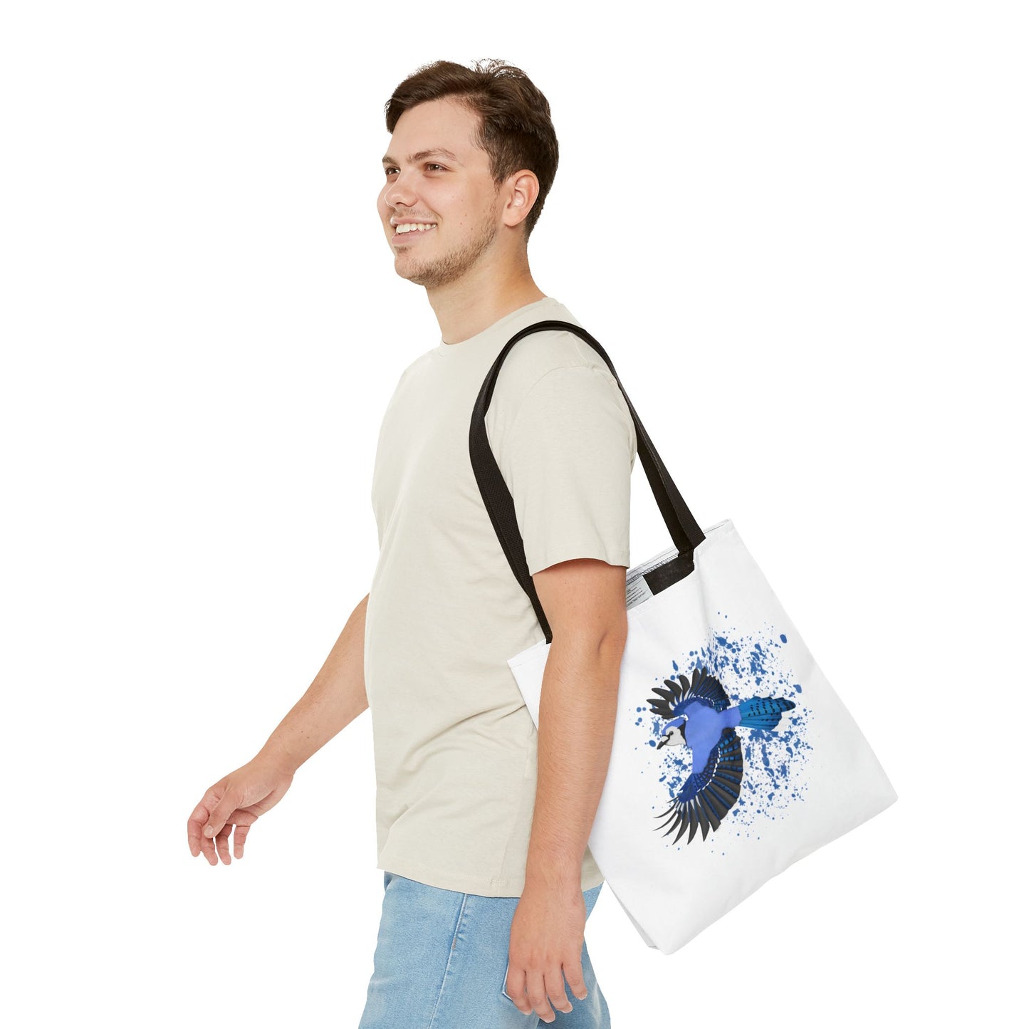 Blauhäher Tragetasche 40x40cm Vogel Tasche Weiß für Vogelbeobachter