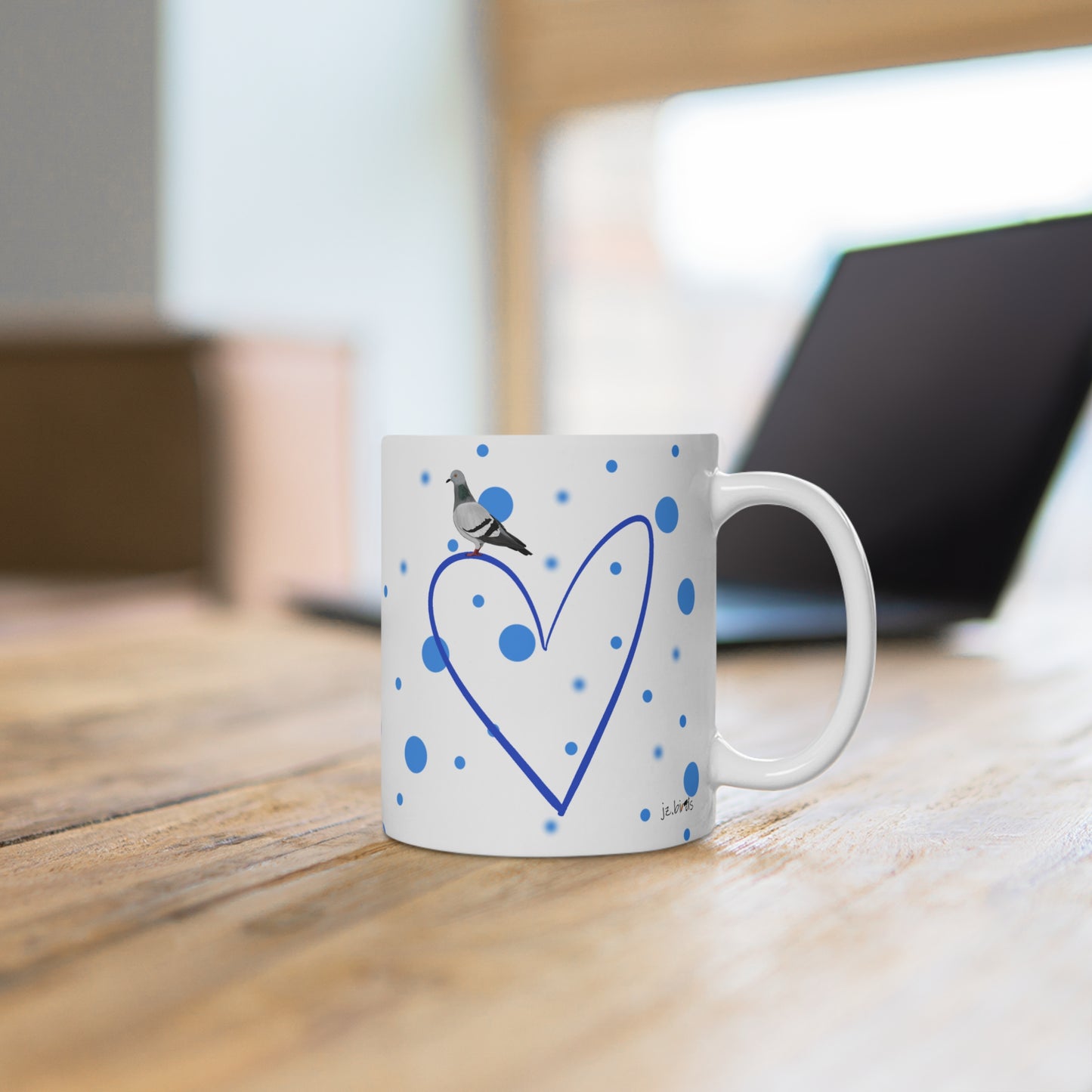 Taube mit Herz Valentinstag Vogel Tasse Punkte Blau