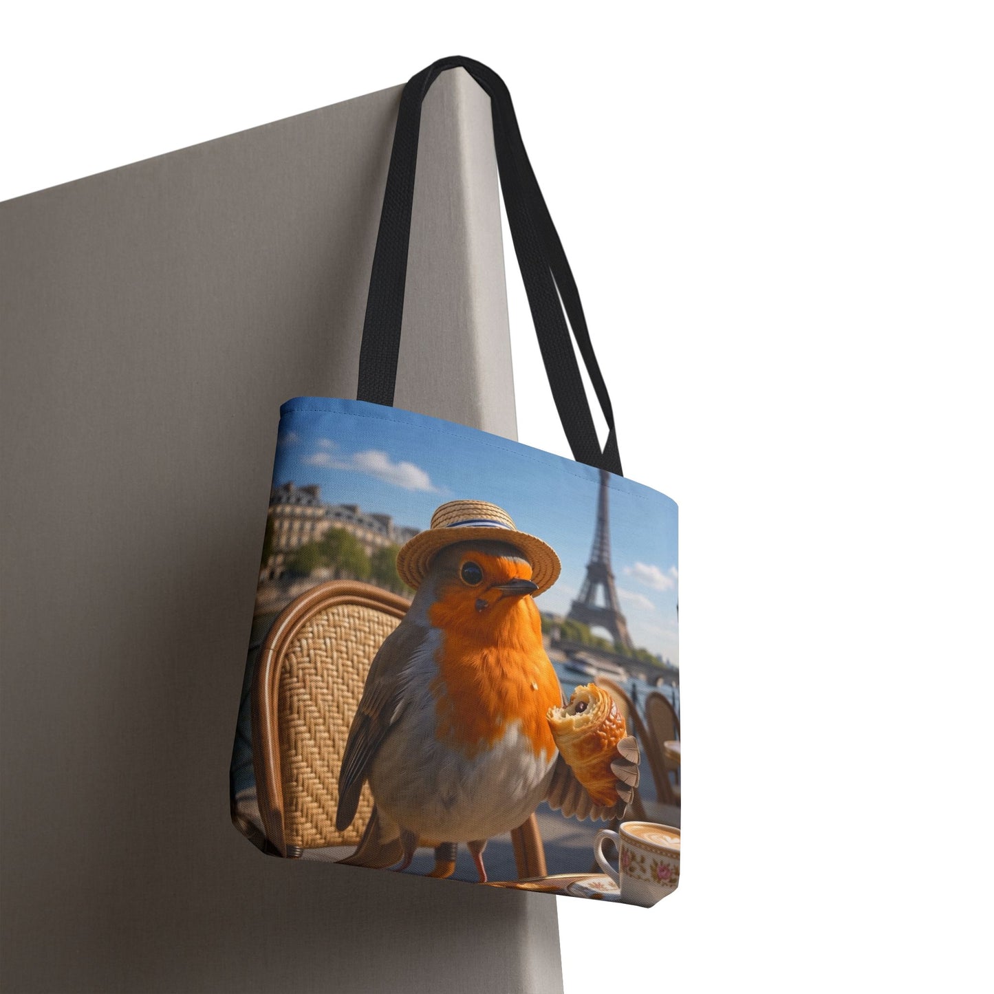 Rosi Rotkehlchen im Paris Bistro Stofftasche – Robuster Tote Bag für Reisefreunde und Vogelliebhaber