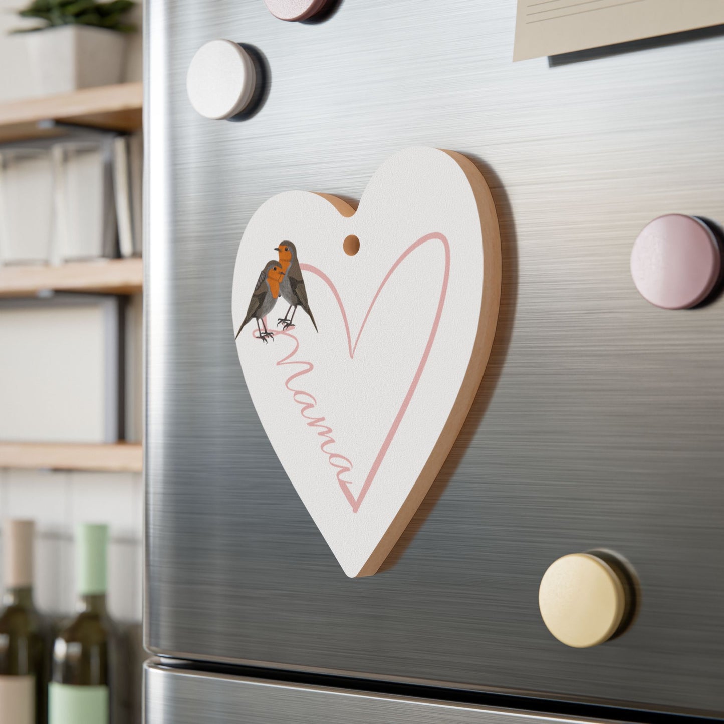 Rotkehlchen Ornamente – Mama Ornament Herz aus Holz mit Vogelmotiv zum Muttertag