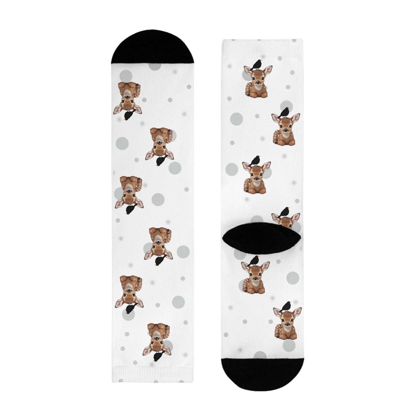 Amsel Socken mit Rehkitz Vogelsocken mit Tiermotiven Graue Punkte