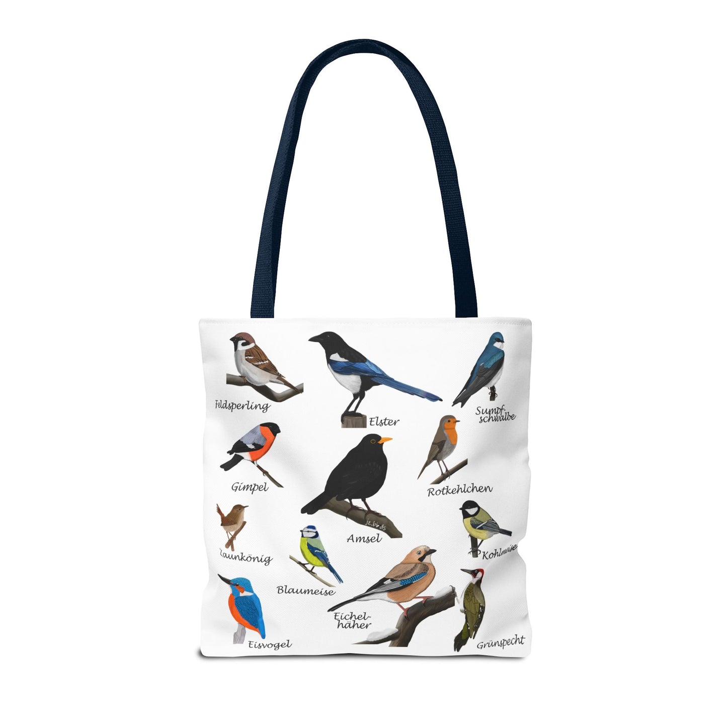 Gartenvögel Tragetasche 40x40cm Amsel Rotkehlchen Blaumeise Vogel Tasche