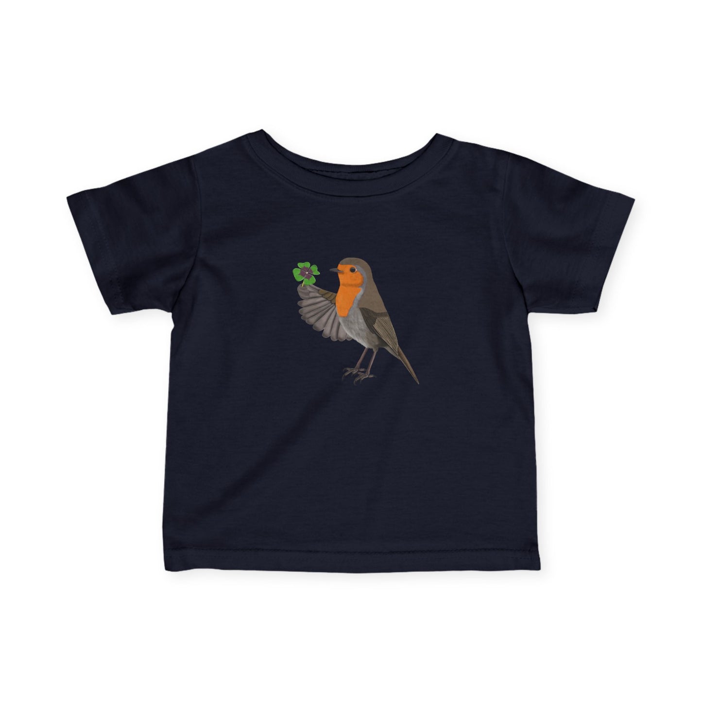 Süßes Rotkehlchen mit Glücksklee Vogel Tiermotiv T-Shirt für Babys und Kleinkinder