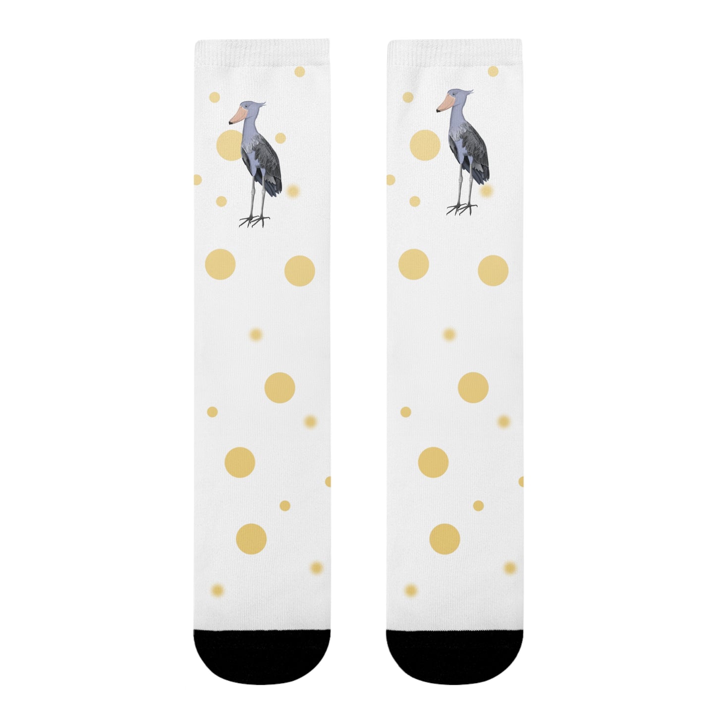 Schuhschnabel Vogel Socken mit Goldenen Punkten für Vogelfreunde & Vogelbeobachter Weiß